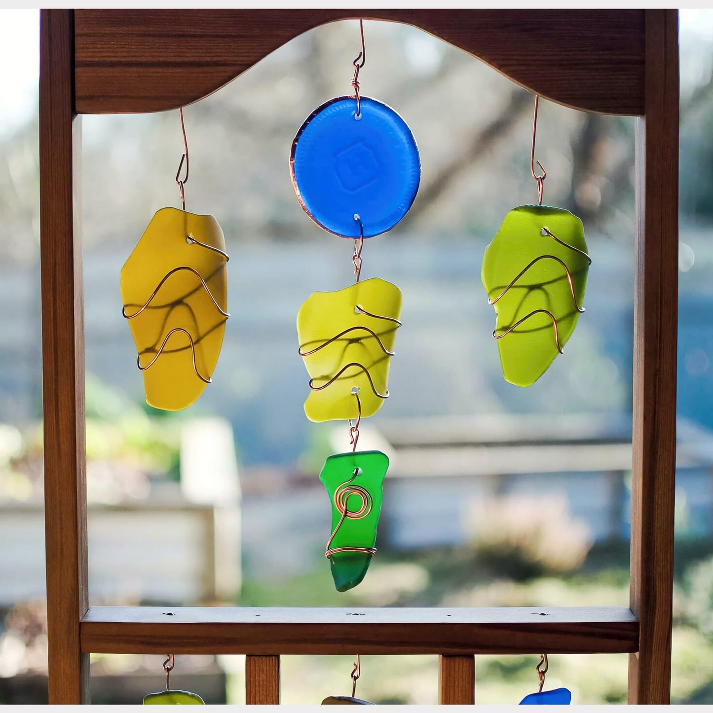 framed sea glass suncatcher, detail