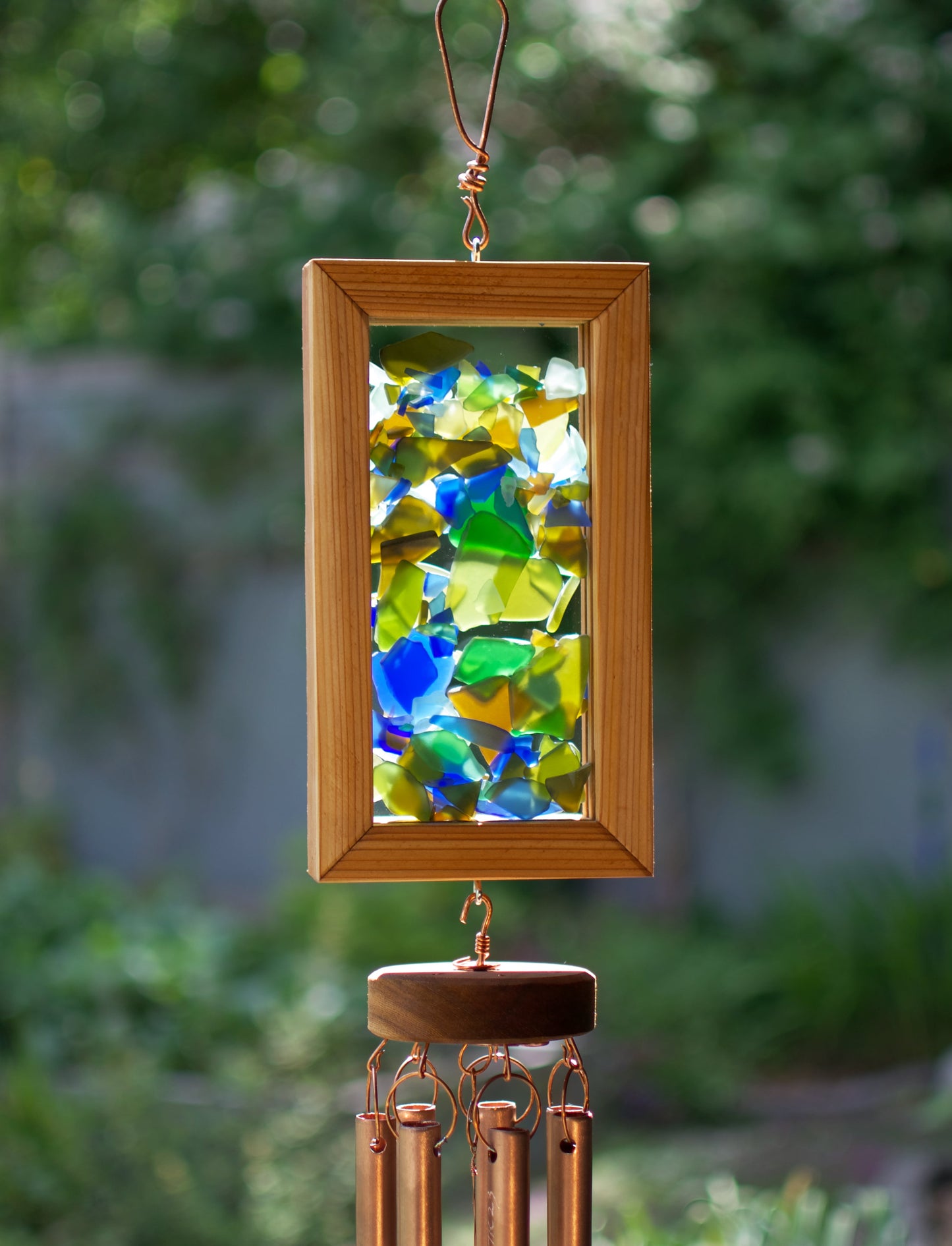 Large Glass Copper Cedar Kaleidoscope Wind Chime Suncatcher