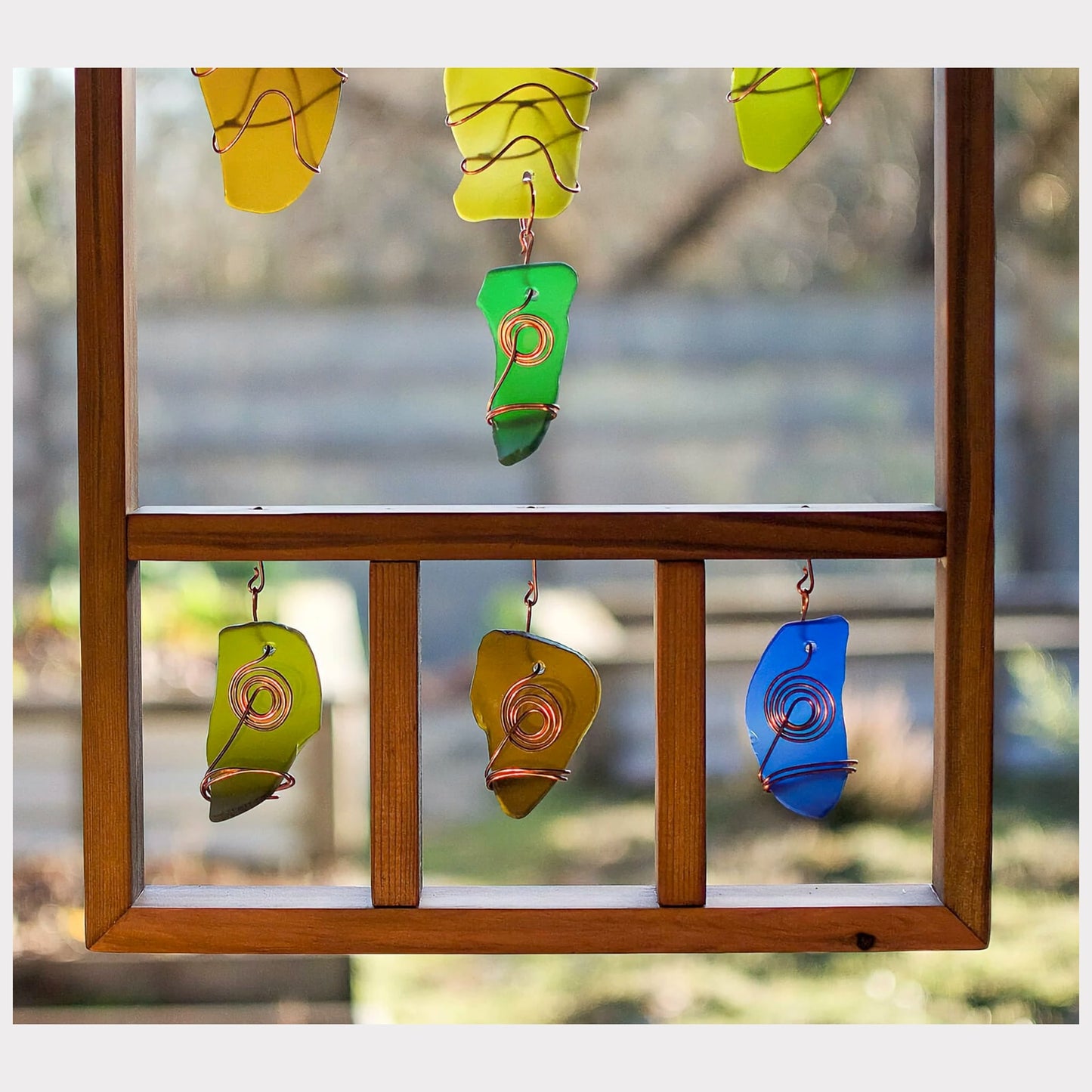 detail, framed sea glass suncatcher