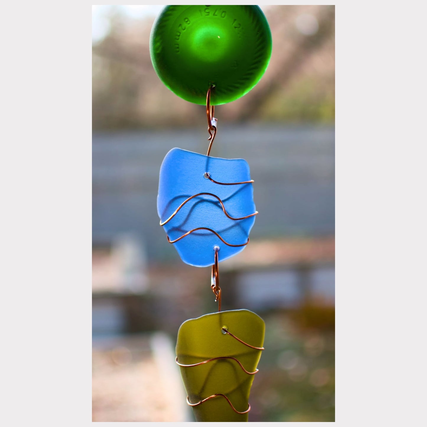 zoom detail, sea glass wind chime