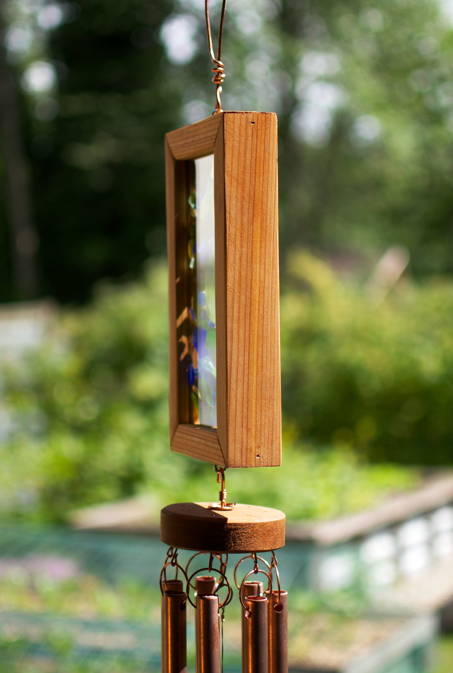 Large Glass Copper Cedar Kaleidoscope Wind Chime Suncatcher