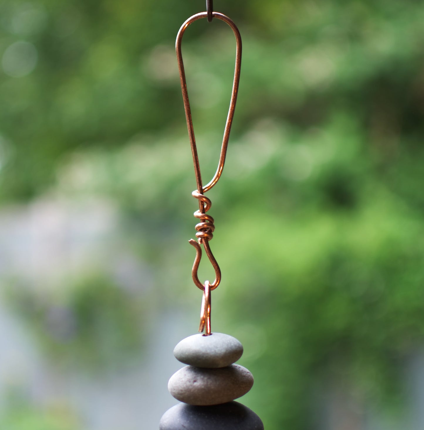 Wind Chime Zen Large Beach Stones Outdoor 7 Copper Chimes