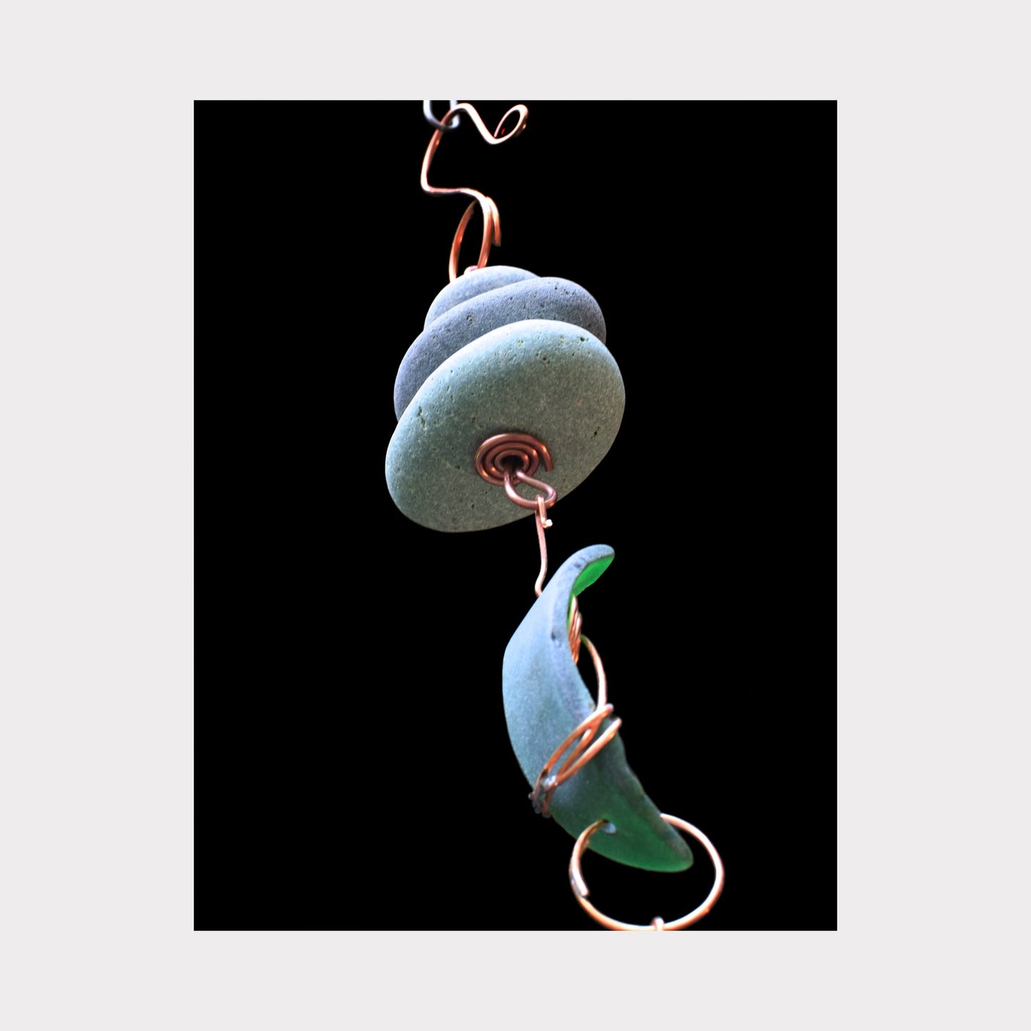 bottom view, zen beach stone wind chime
