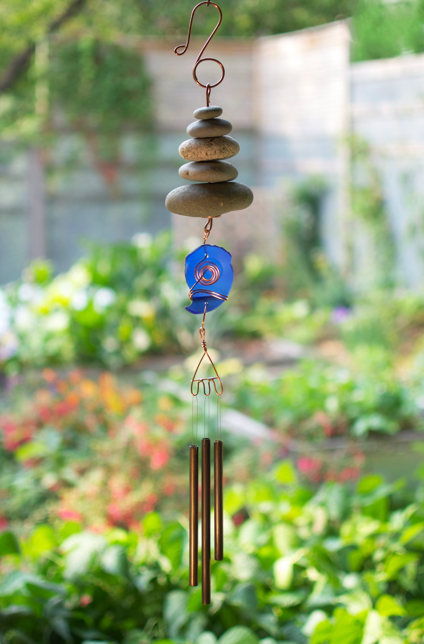 Wind Chime Zen Outdoor Beach Stones Sea Glass Windchimes