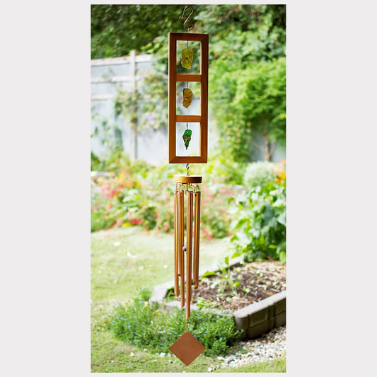 Sea glass and cedar wind chime with seven copper chimes.