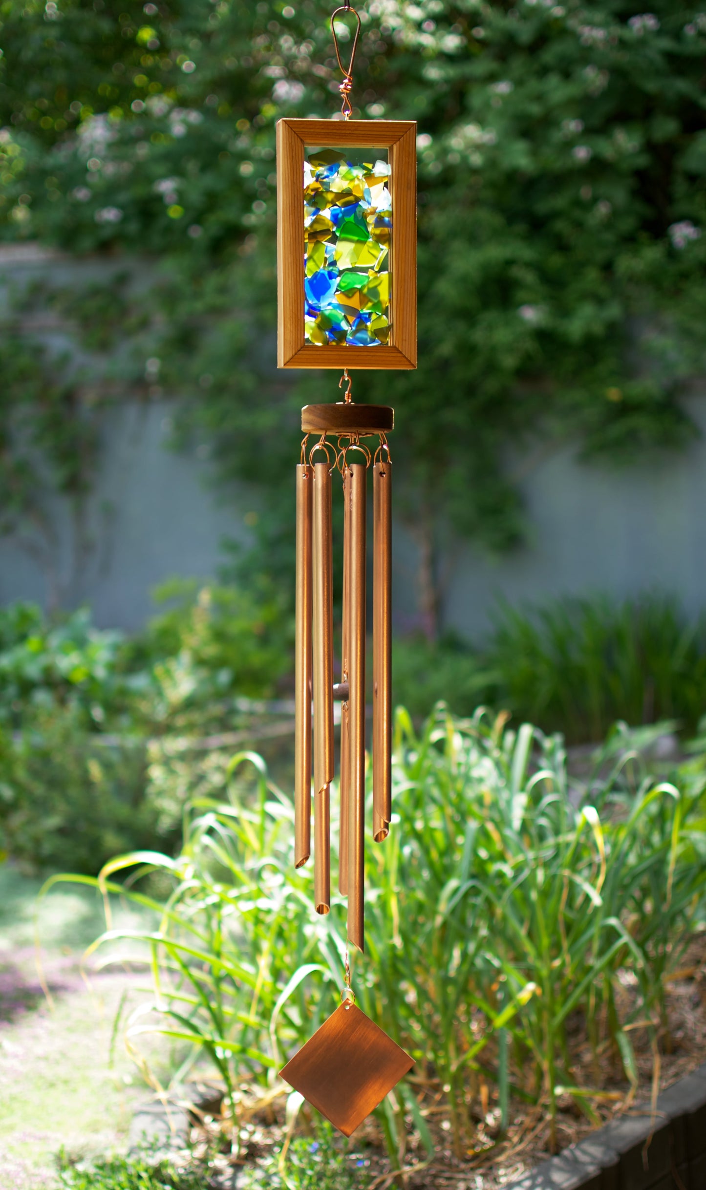 Large Glass Copper Cedar Kaleidoscope Wind Chime Suncatcher