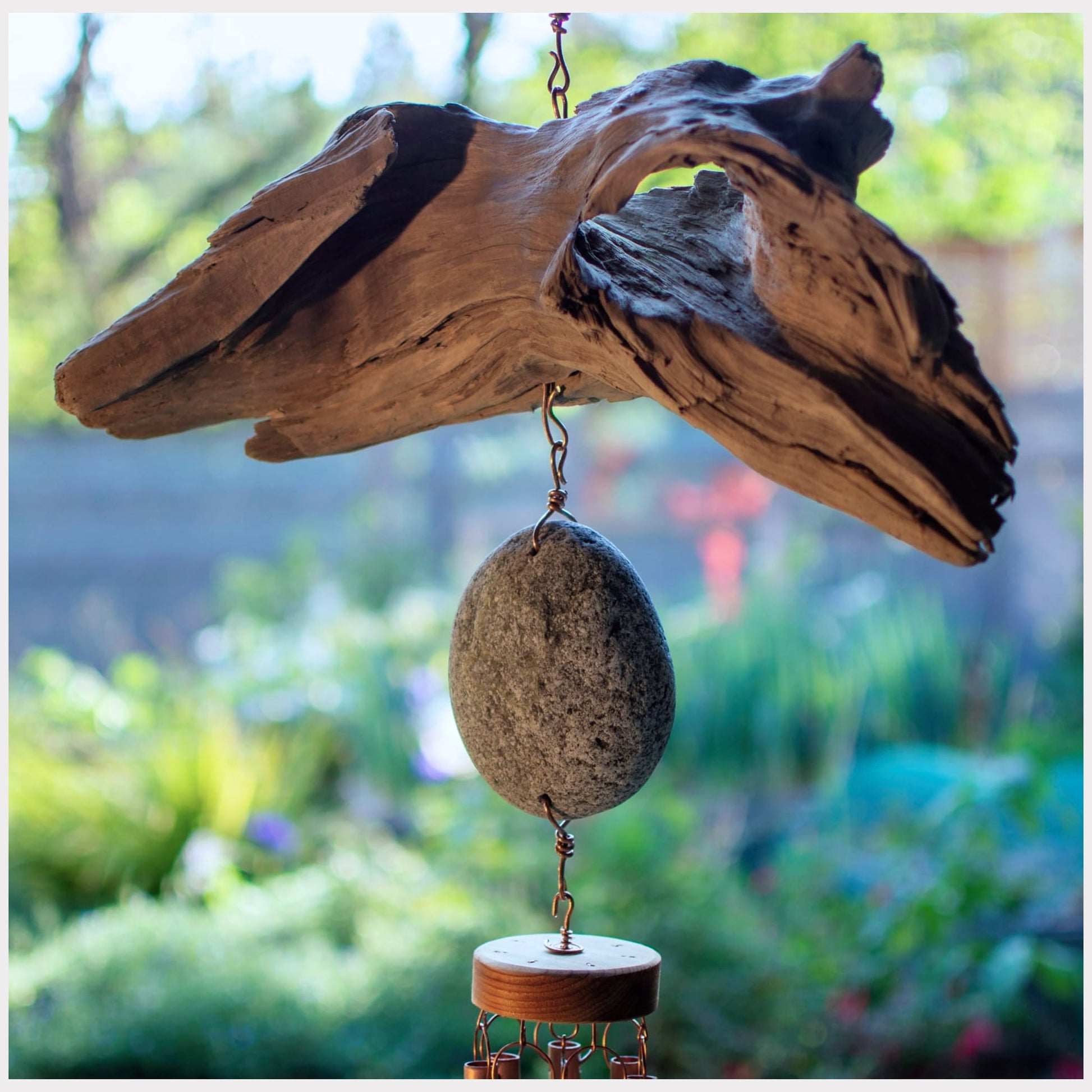 back view, driftwood wind chime