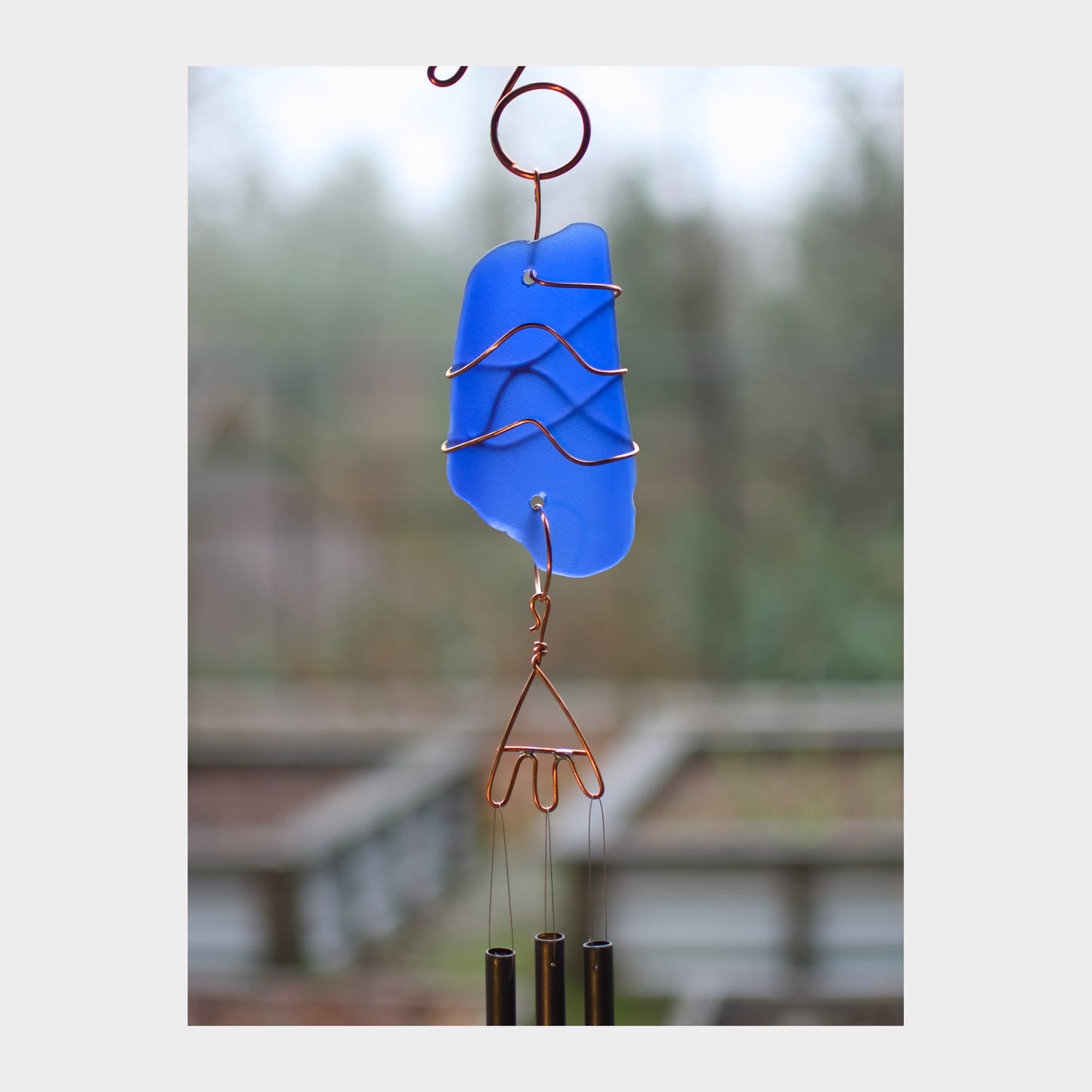 Handmade Sea Glass Art Wind Chime - Cobalt Blue - Outdoor Unique Garden Decor