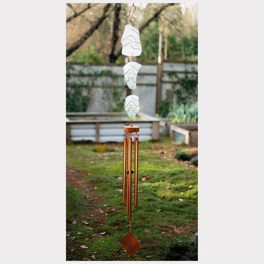 Large sea glass wind chime with copper chimes.