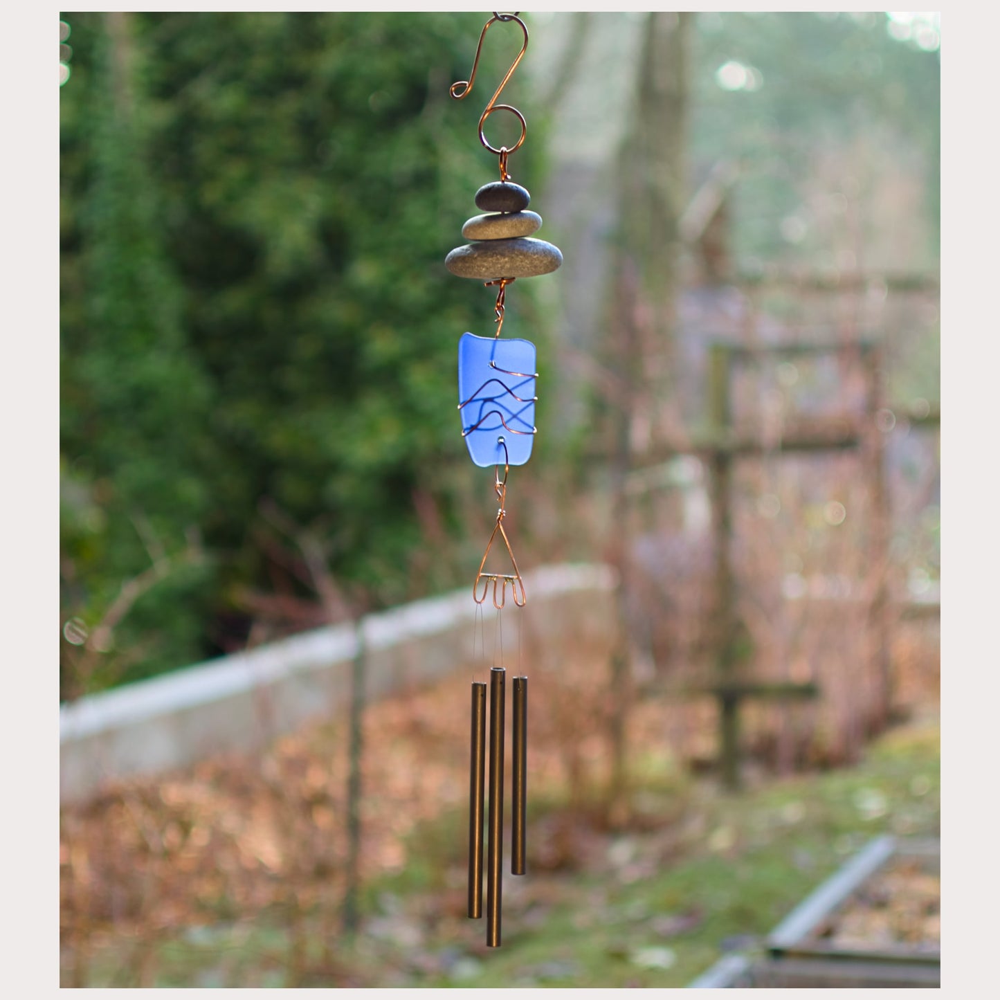 Zen beach stone and sea glass chime.