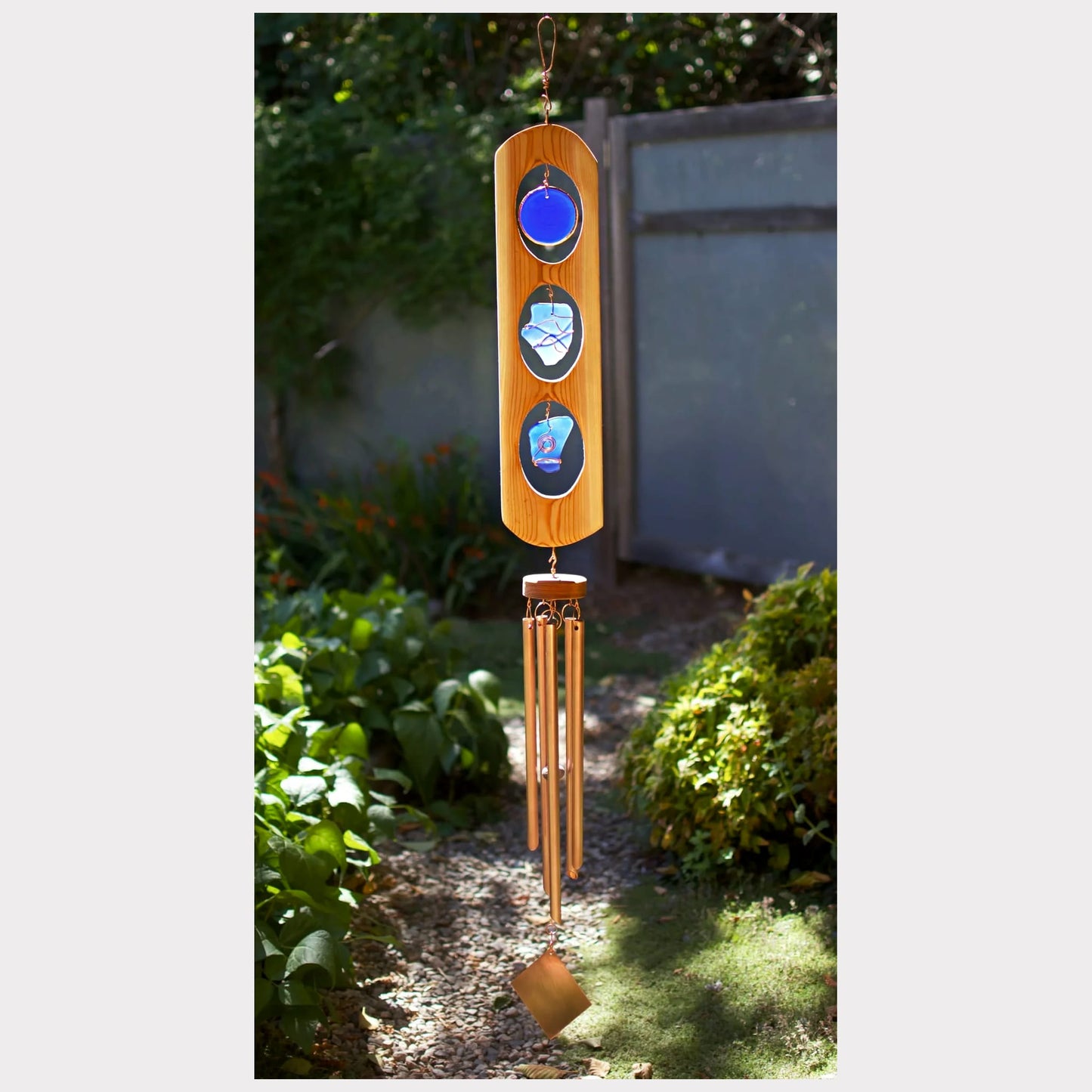 cedar blue glass copper wind chime