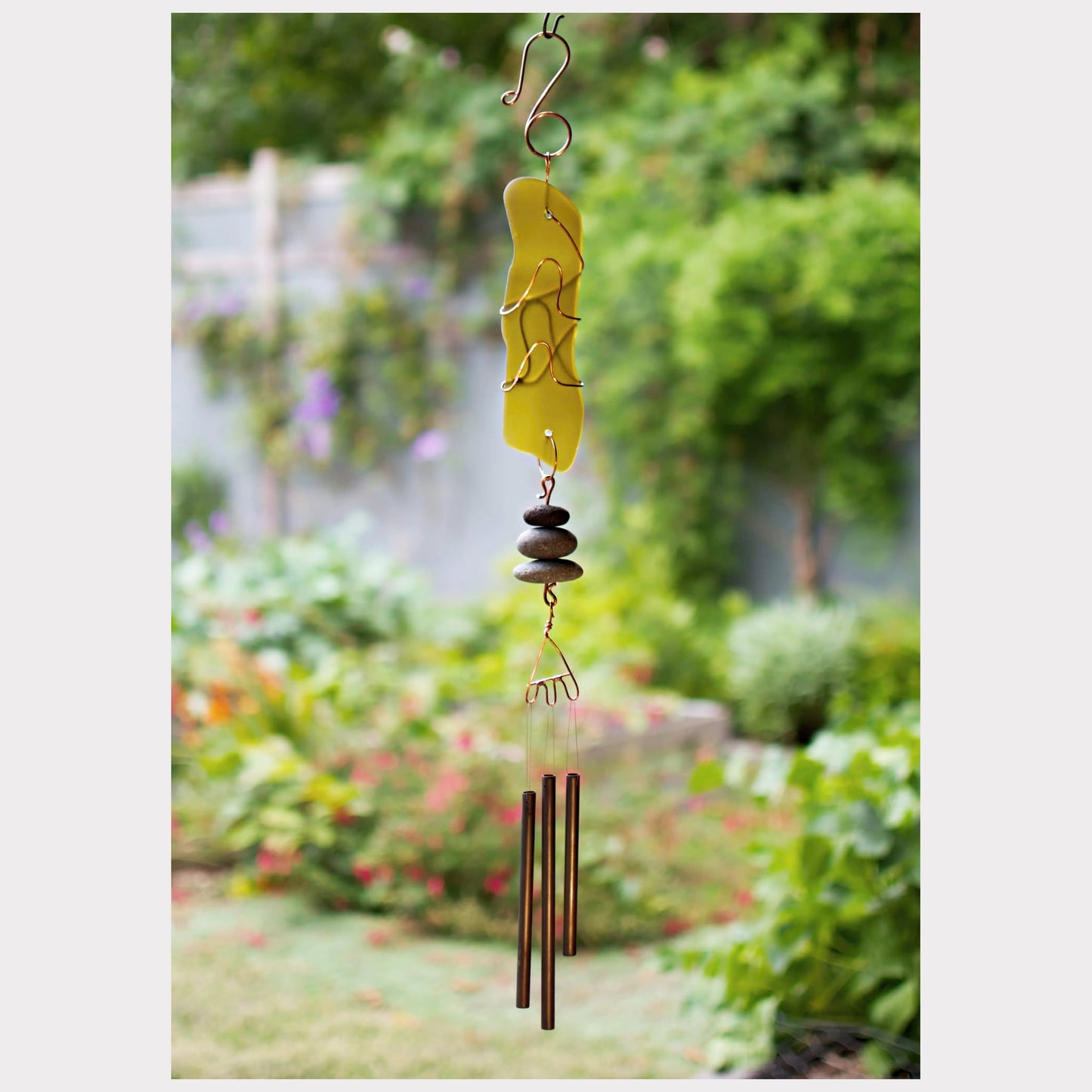 Sea glass and beach stone handmade wind chime.