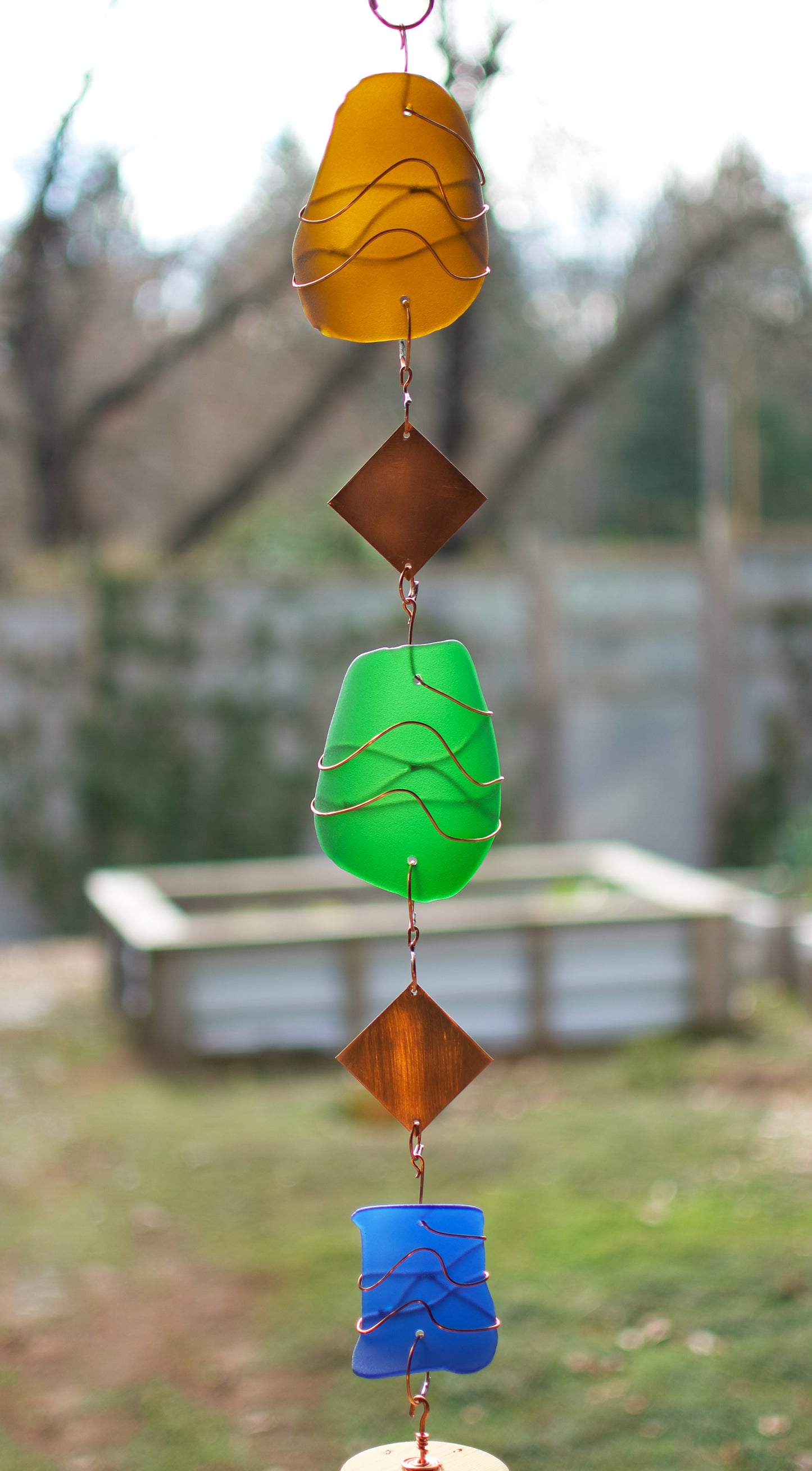 Carillon éolien fabriqué à la main en verre de cuivre pour l'extérieur grand