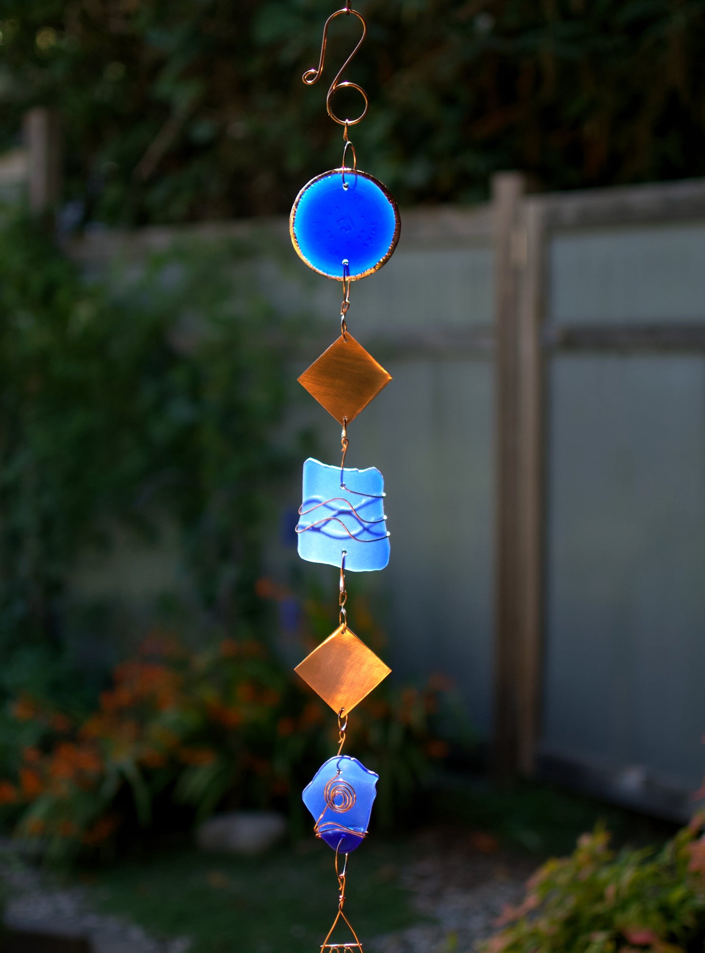 Wind Chimes Blue Glass Copper Brass Outdoor Windchimes