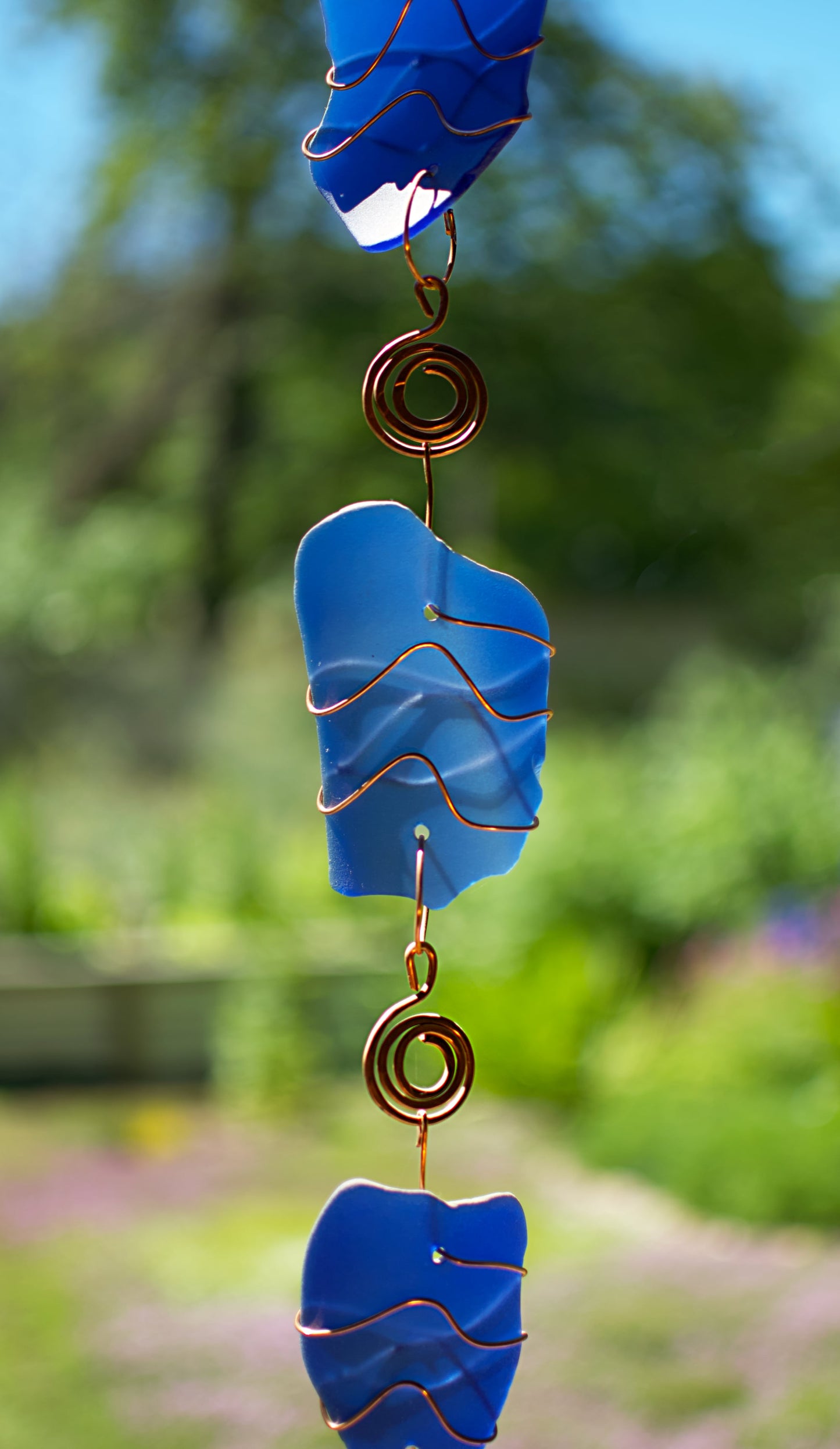 Wind Chime Cobalt Blue Sea Glass Copper Outdoor Windchimes