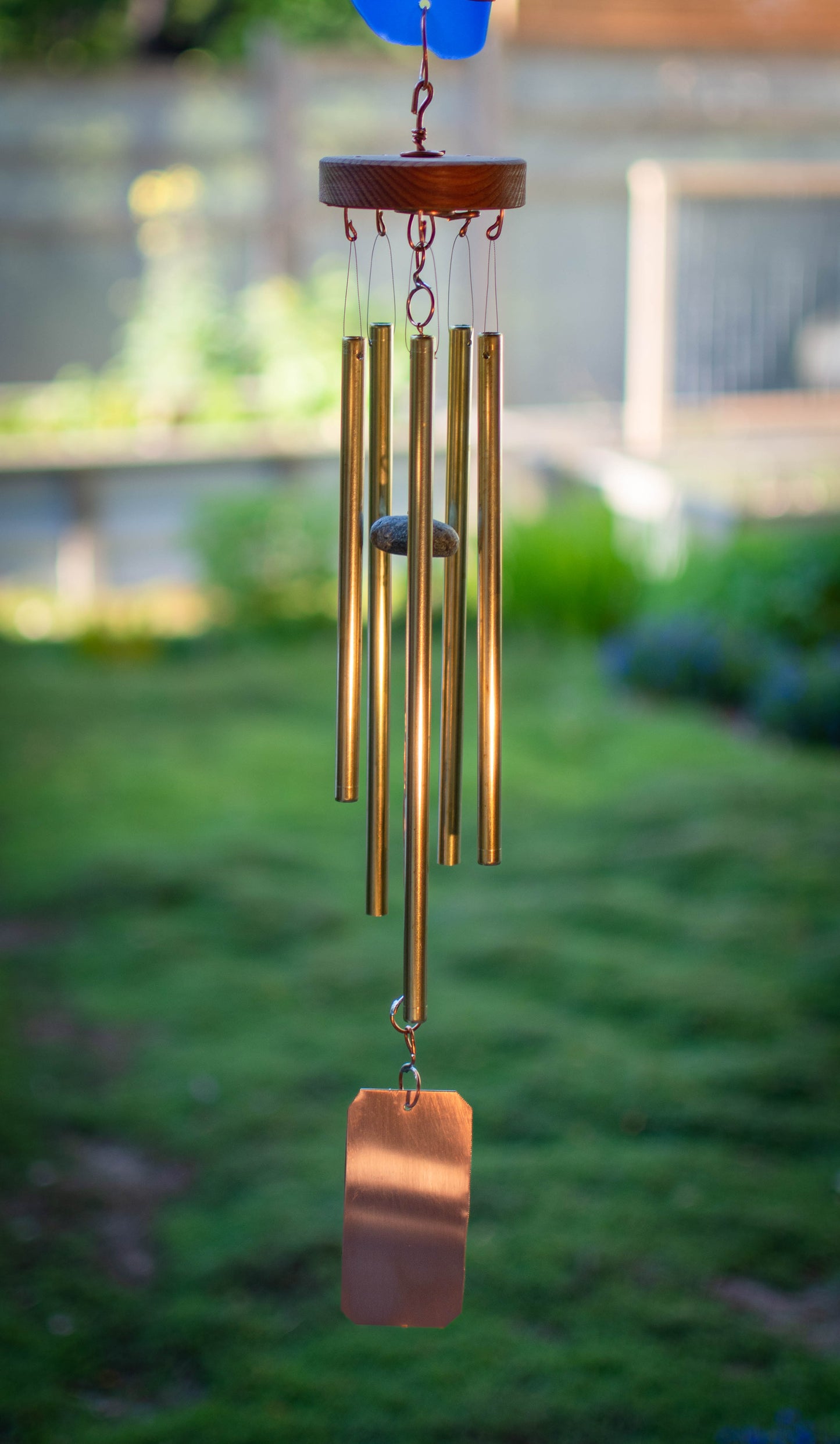Carillon éolien bleu vert verre cuivre 5 carillons artisanaux en laiton