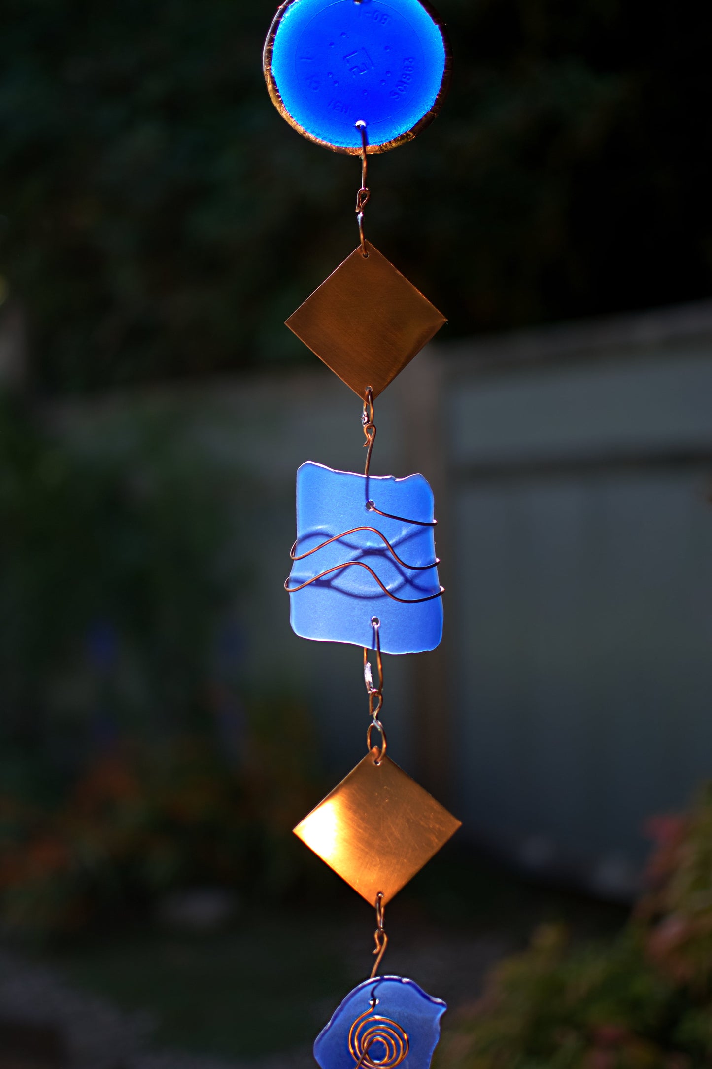 Wind Chimes Blue Glass Copper Brass Outdoor Windchimes