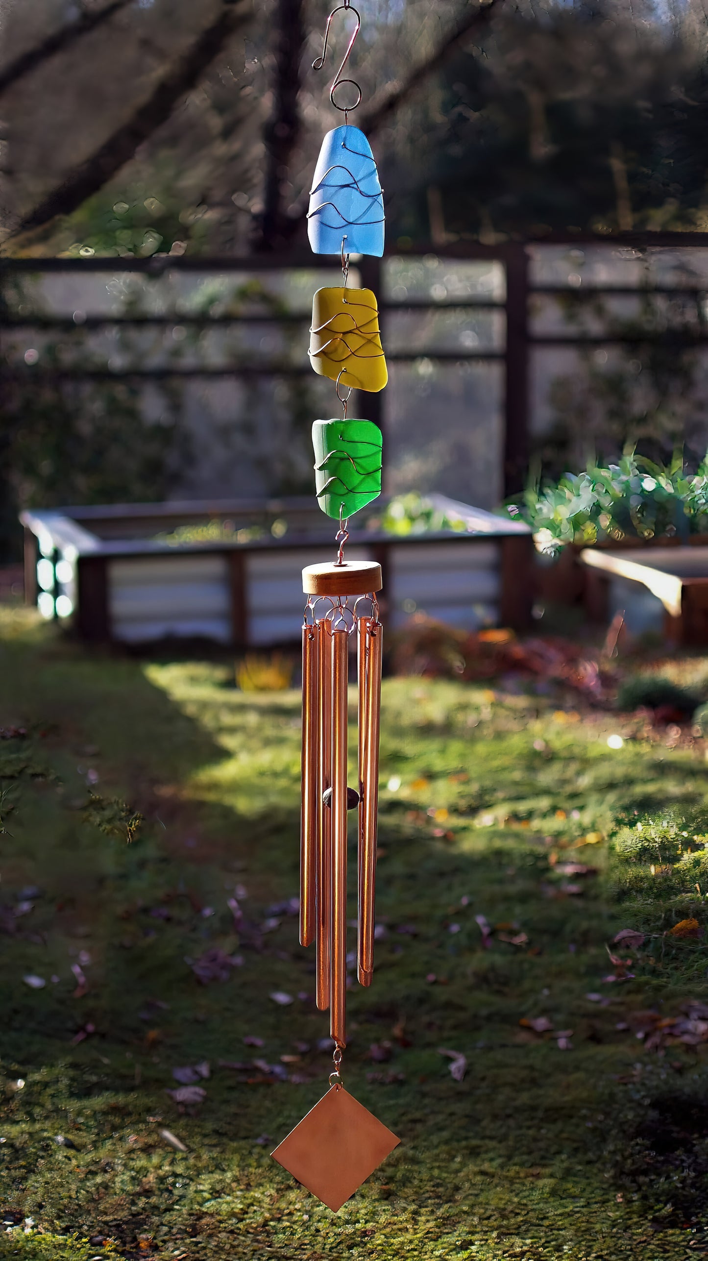 Suncatcher Wind Chime Stained Glass Large Copper Chimes