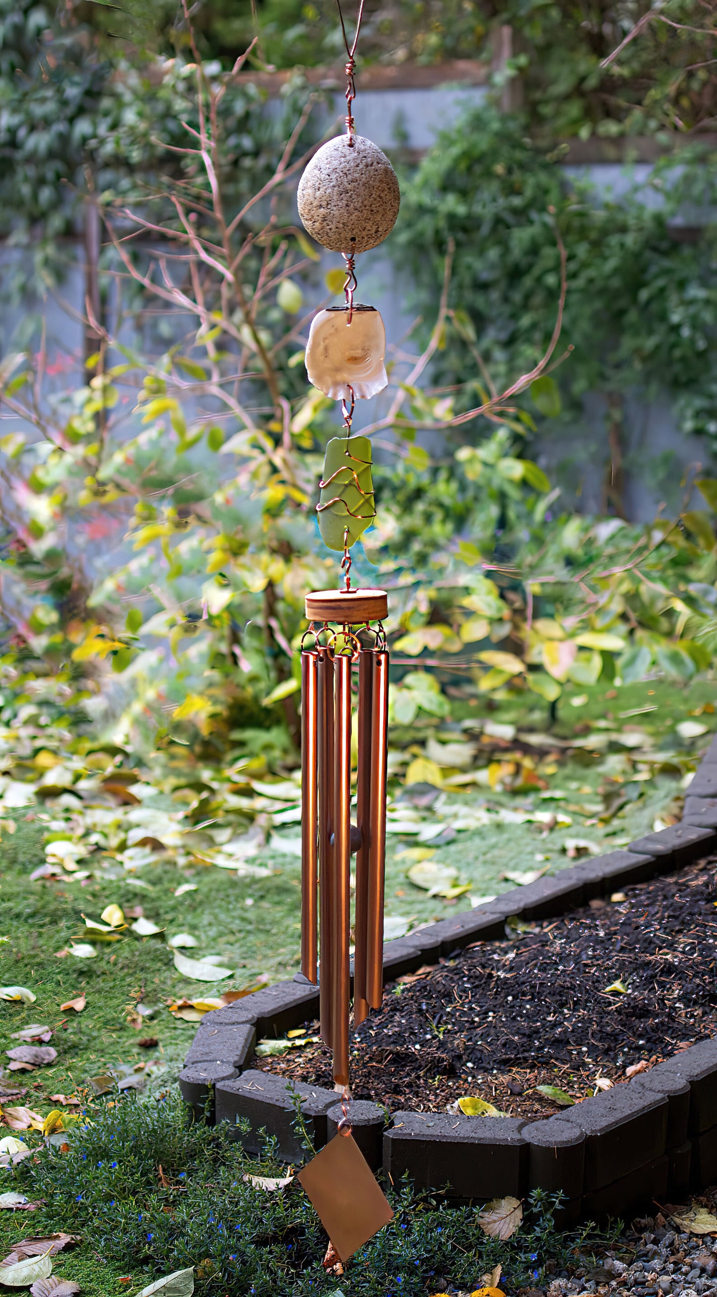 Beach Stone Oyster Shell Wind Chime Copper Outdoor Large Windchimes