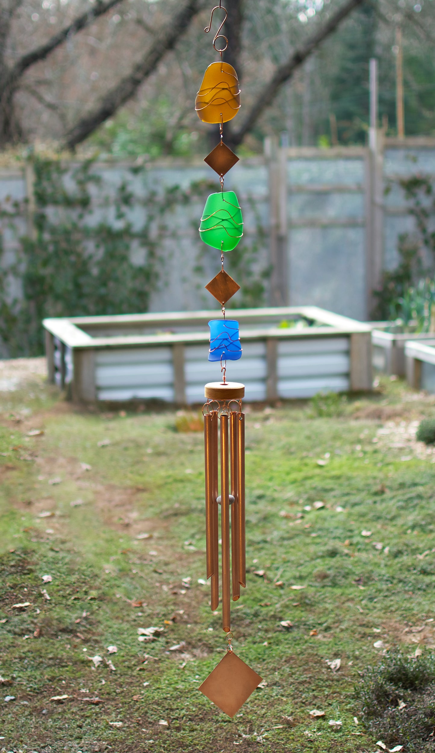 Carillon éolien fabriqué à la main en verre de cuivre pour l'extérieur grand