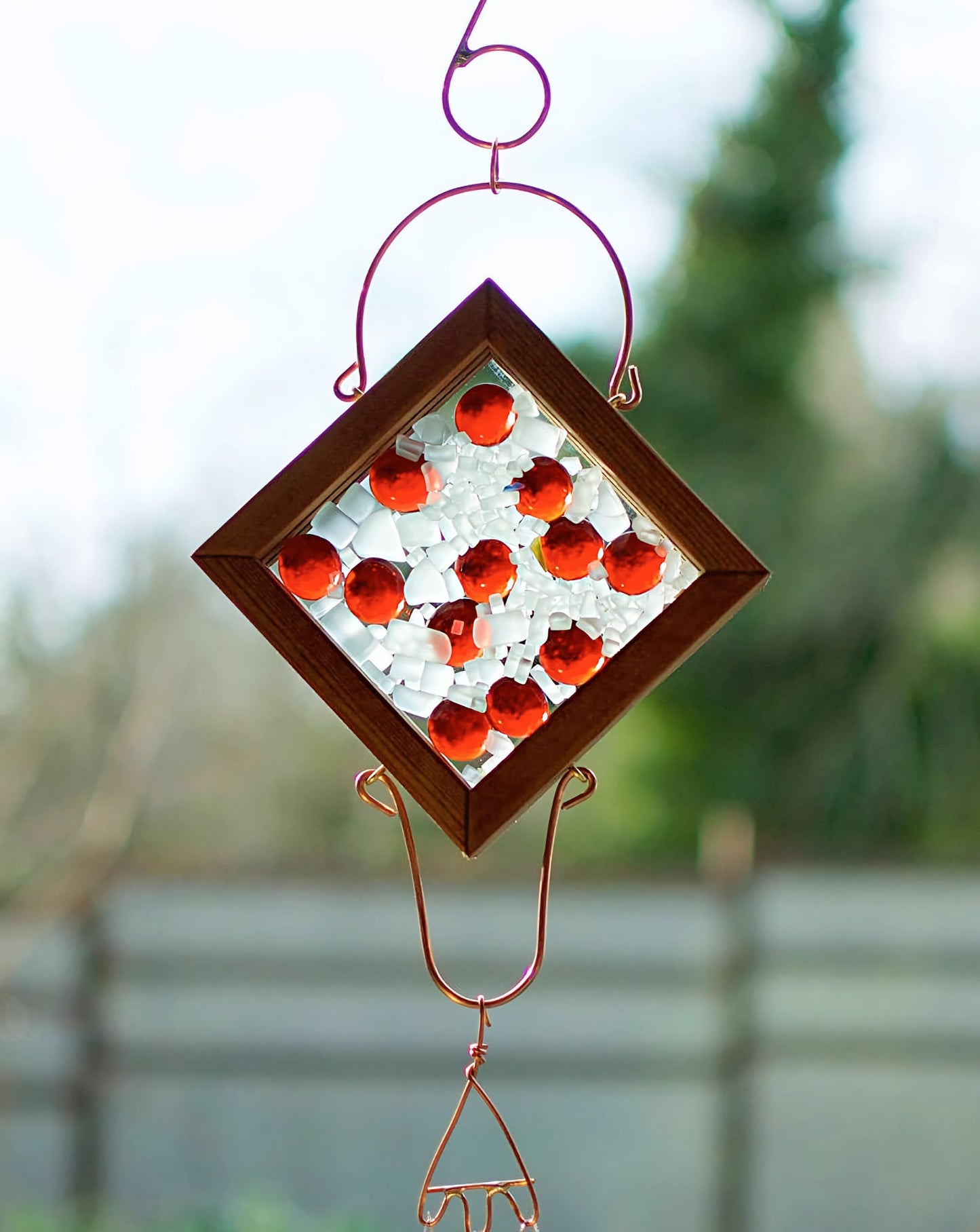 Wind Chime Glass, Cedar, Copper Kaleidoscope Sun Catcher