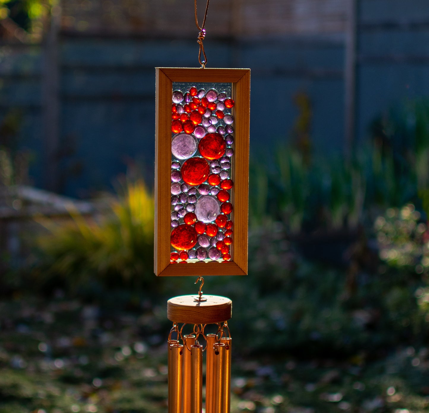 Colourful Glass Copper Cedar Outdoor 7 Large Chimes