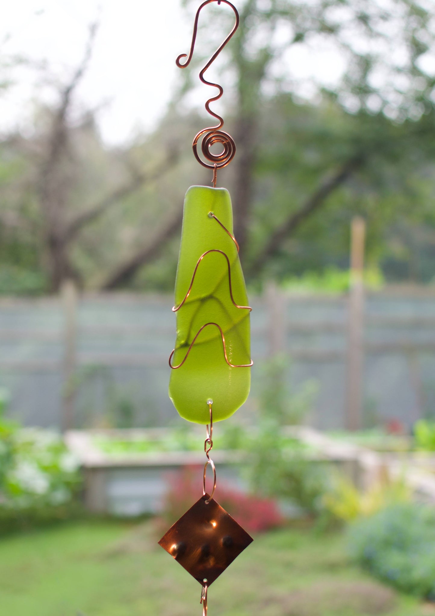 Wind Chime Sea Glass Copper Brass Outdoor Suncatcher