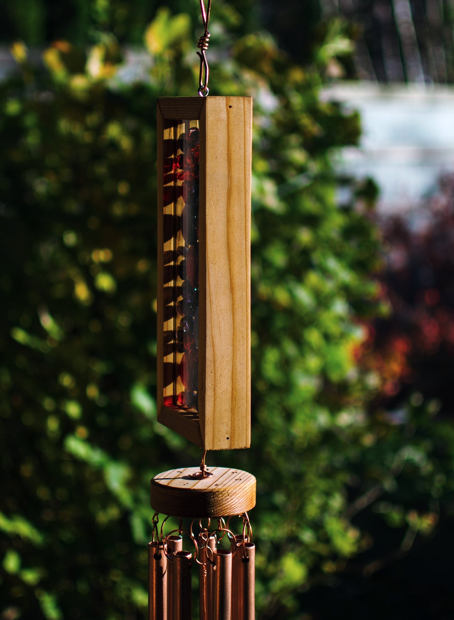 Colourful Glass Copper Cedar Outdoor 7 Large Chimes