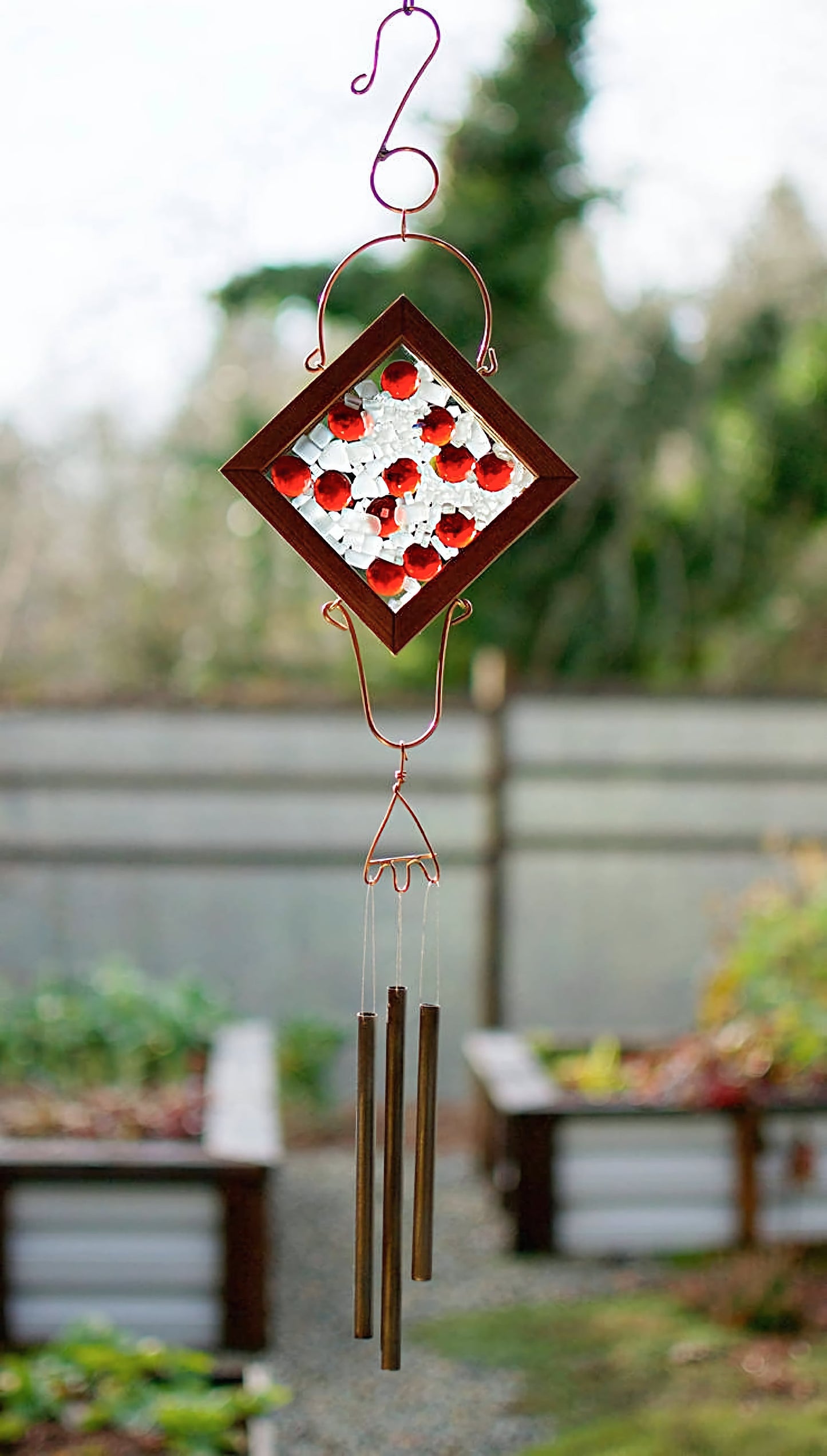 Wind Chime Glass, Cedar, Copper Kaleidoscope Sun Catcher