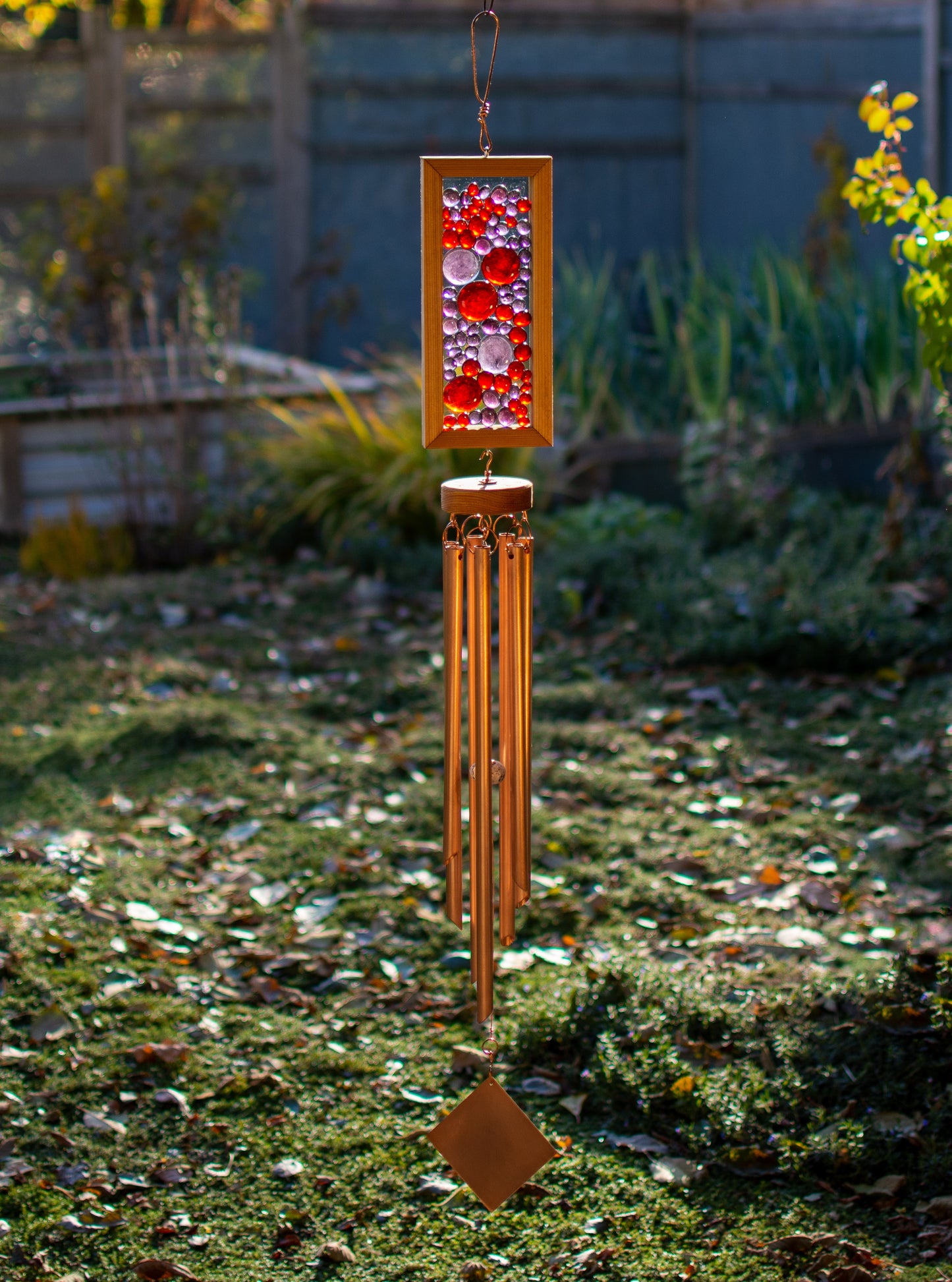 Colourful Glass Copper Cedar Outdoor 7 Large Chimes