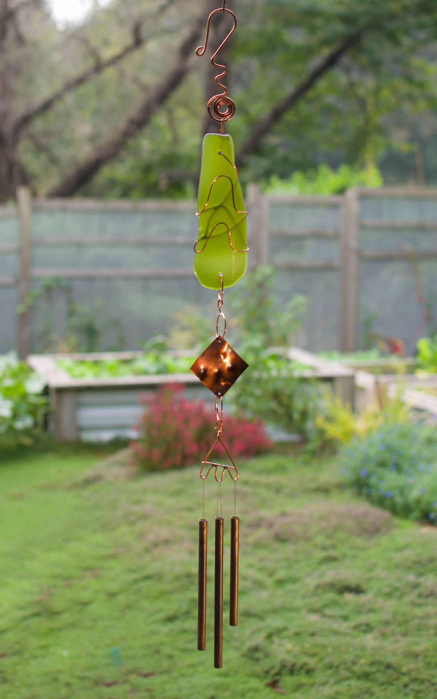 Wind Chime Sea Glass Copper Brass Outdoor Suncatcher