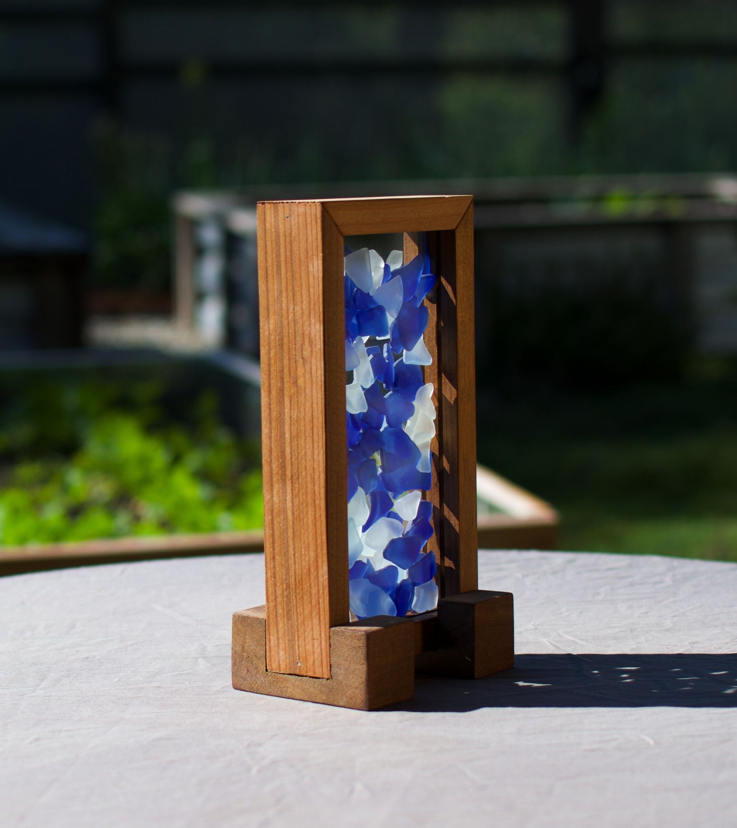 Suncatcher Freestanding Blue White Sea Glass Sun Catcher