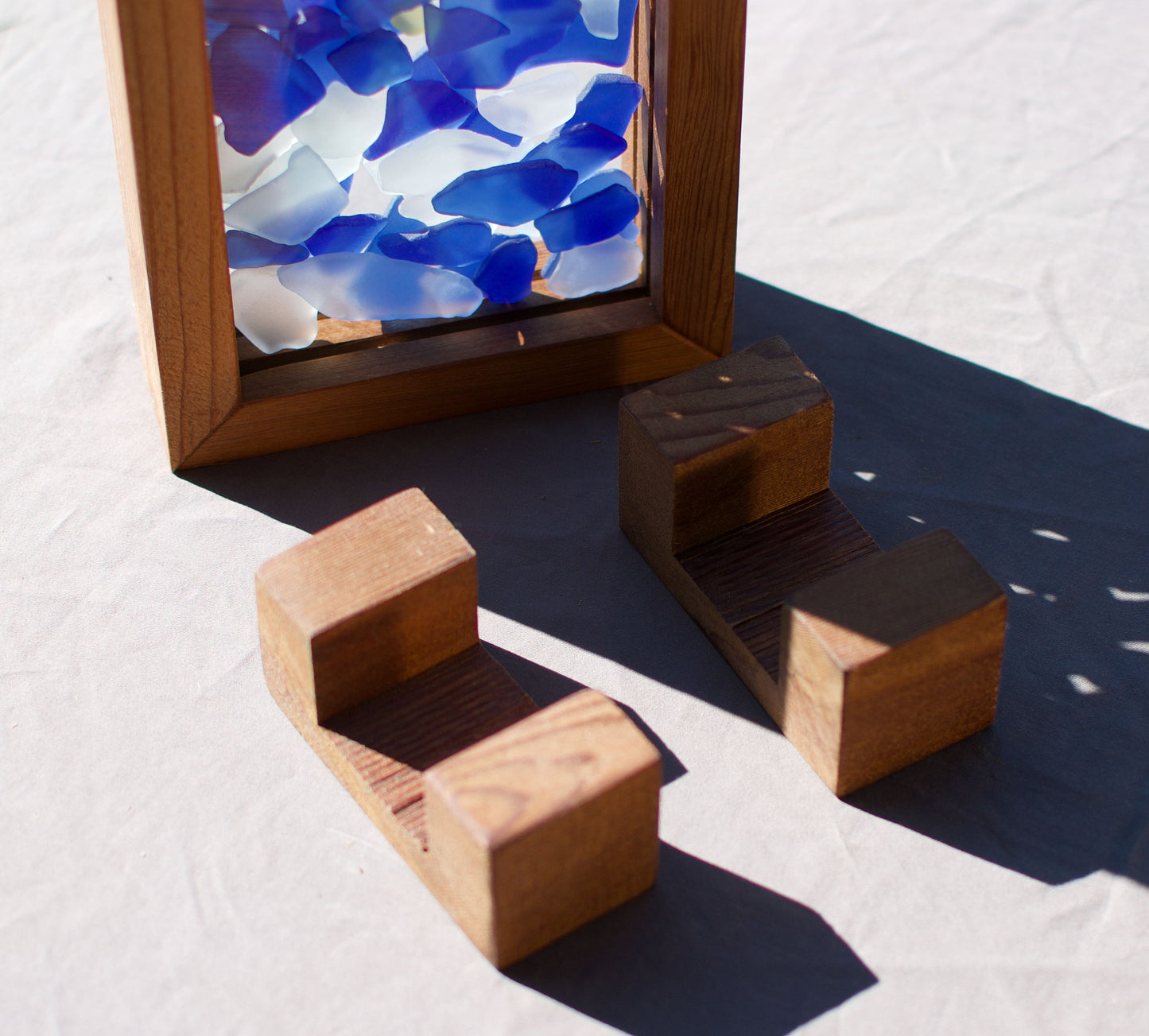 Suncatcher Freestanding Blue White Sea Glass Sun Catcher