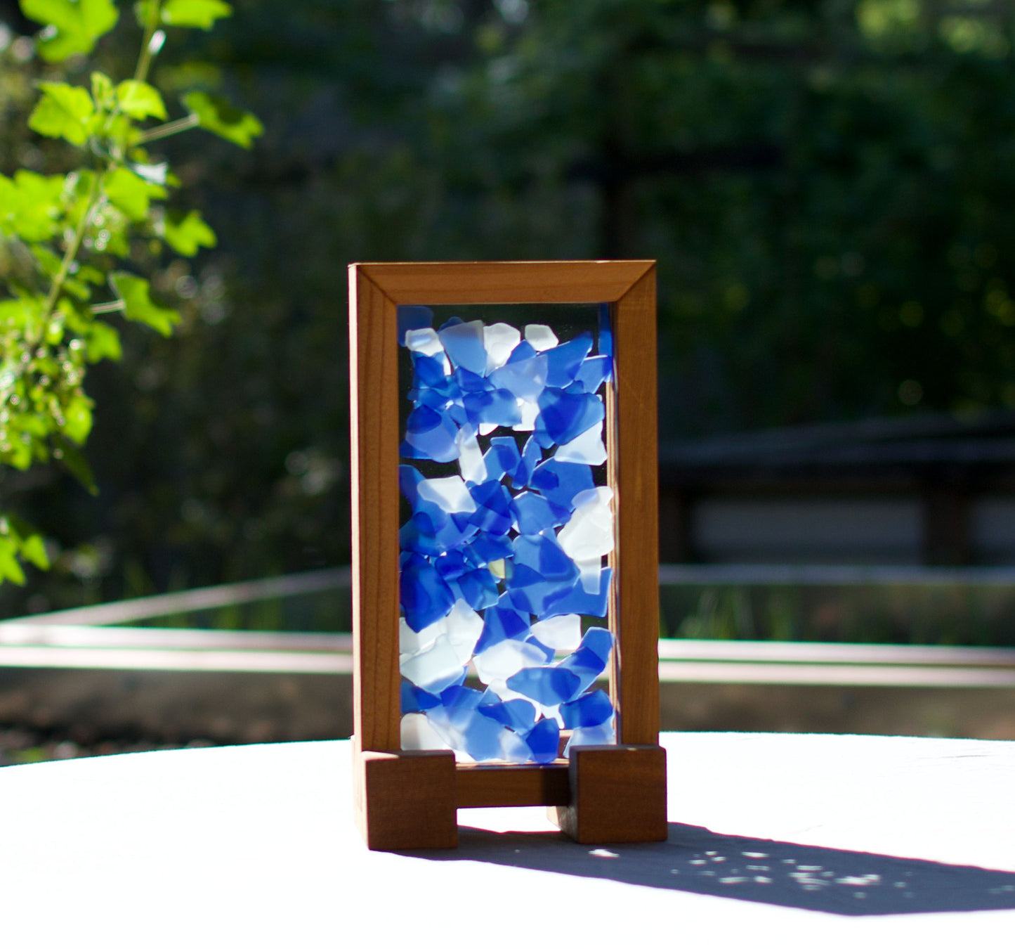Suncatcher Freestanding Blue White Sea Glass Sun Catcher