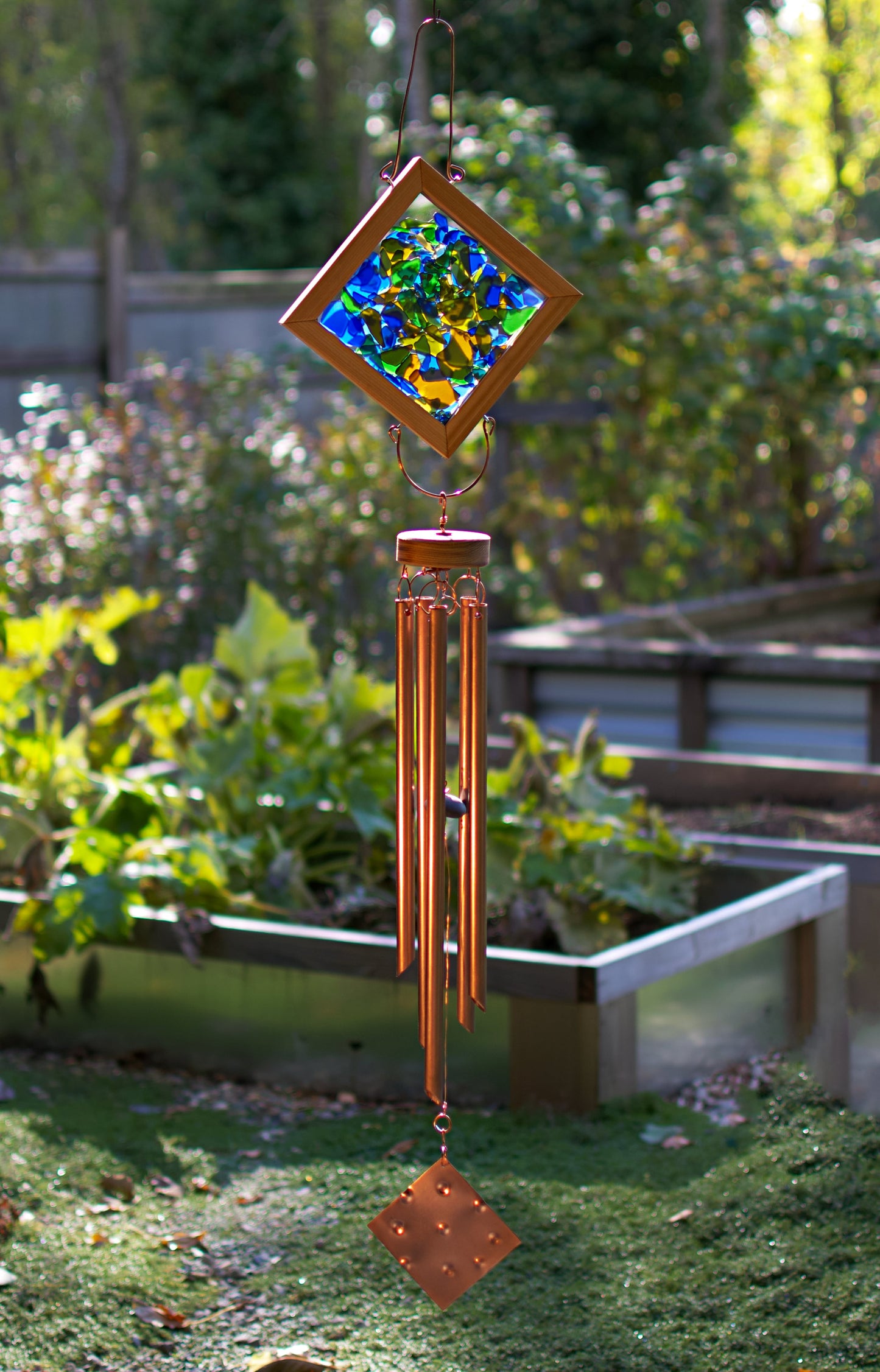 Wind Chime Colorful Glass Copper Large Outdoor Windchimes