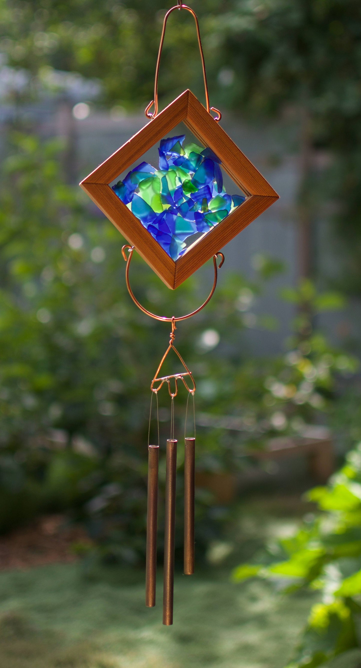 Blue Green Glass Kaleidoscope Outdoor Wind Chime