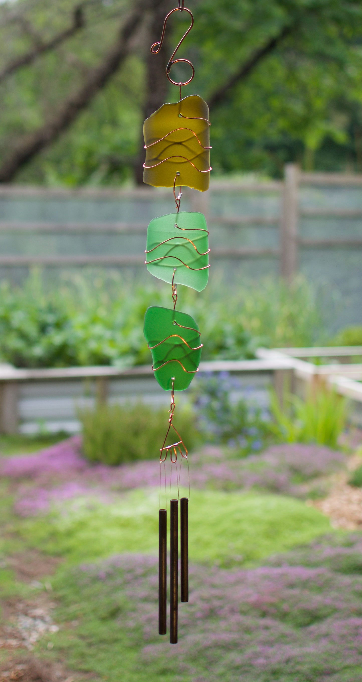 Sea glass handcrafted art wind chime, by Coast Chimes