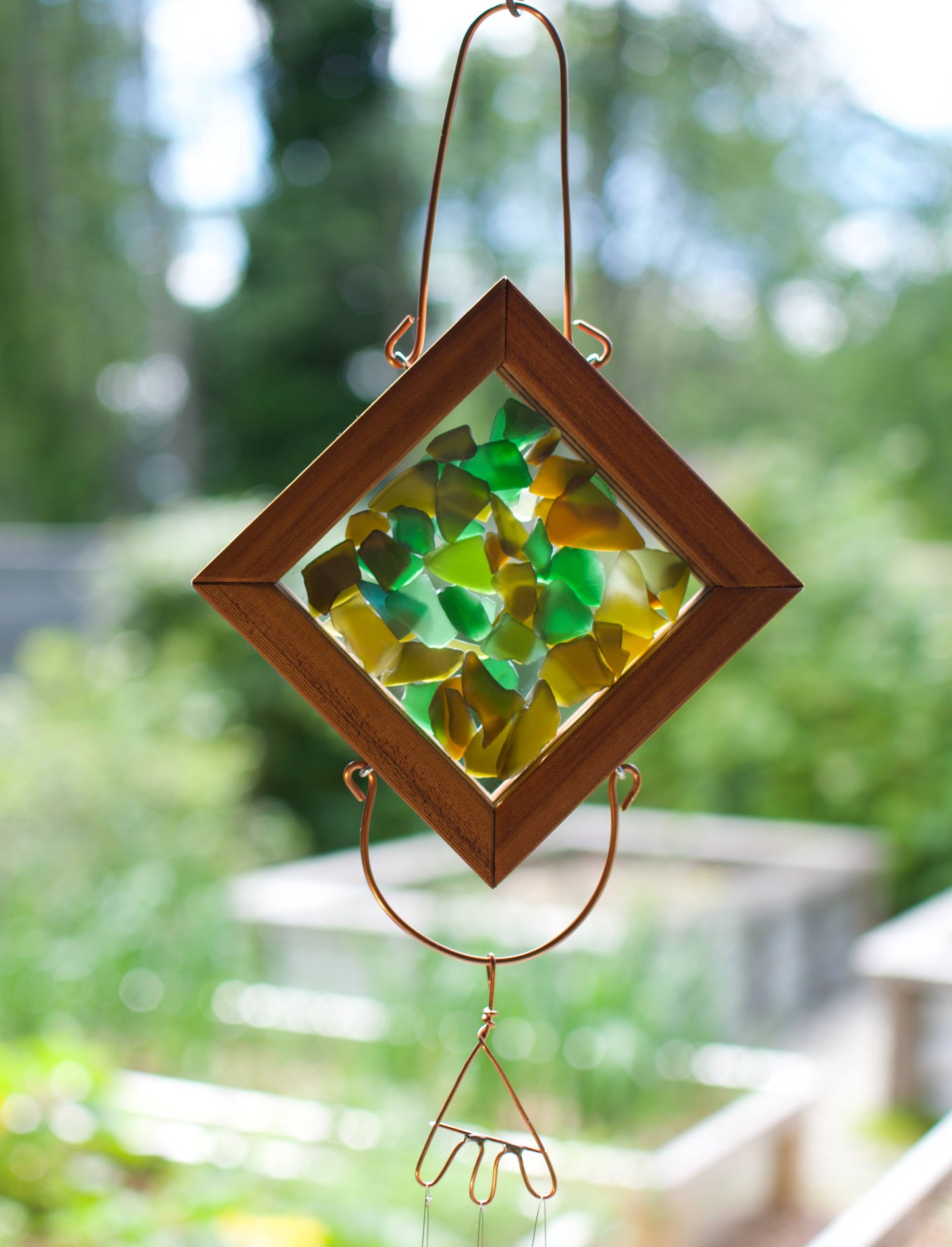 Suncatcher Wind Chime Earth Colors Glass Copper Outdoor Chimes