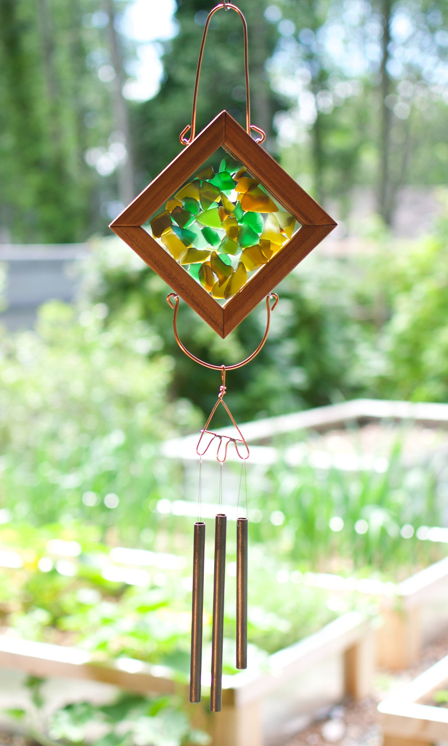 Suncatcher Wind Chime Earth Colors Glass Copper Outdoor Chimes