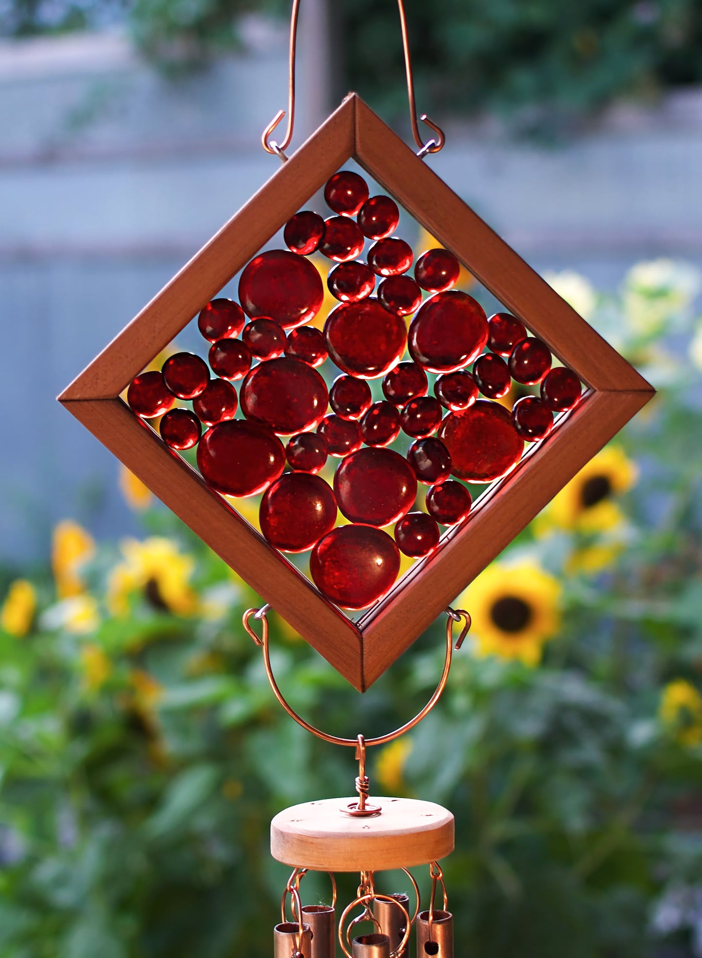 Wind Chime Red Glass Kaleidoscope Outdoor Windchime