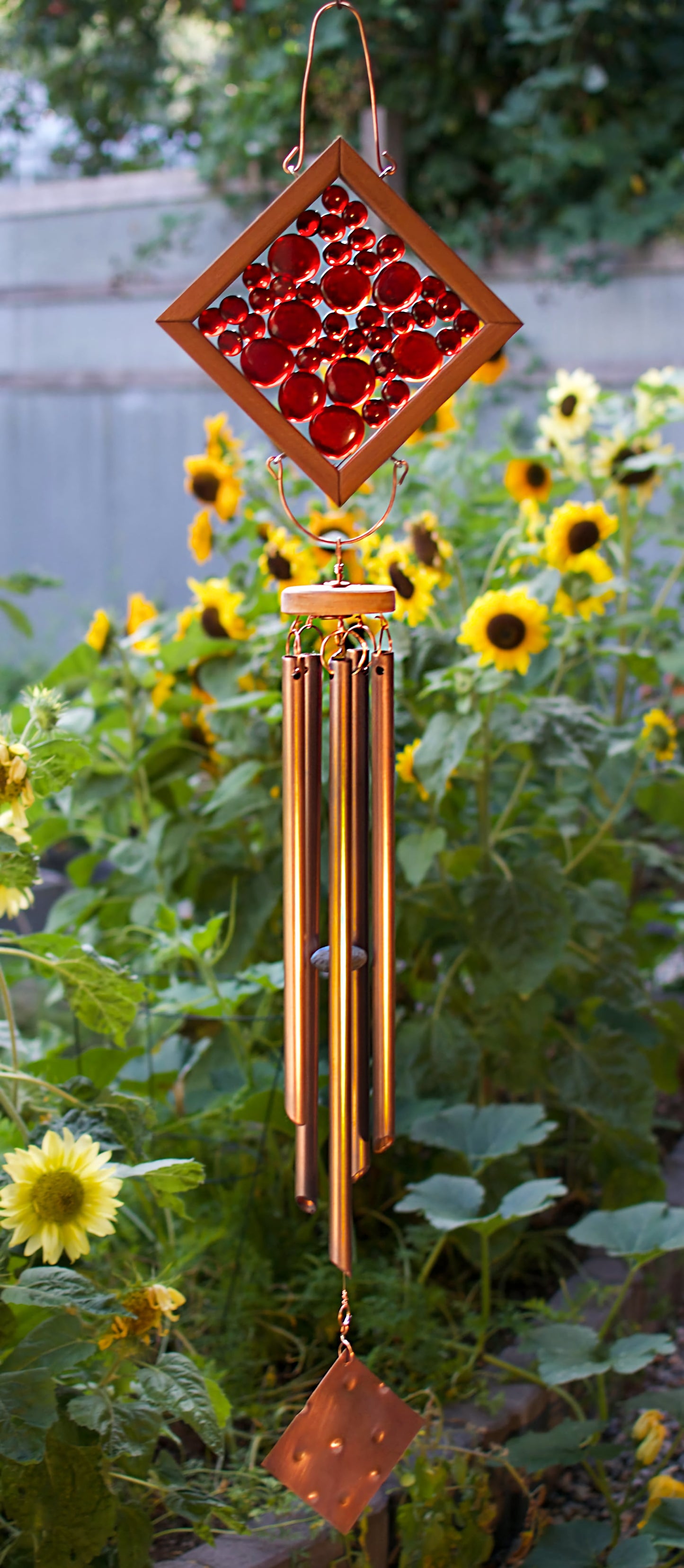 Wind Chime Red Glass Kaleidoscope Outdoor Windchime