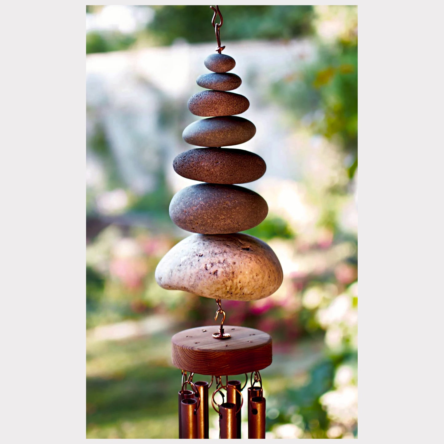 detail, zen beat stones  for a handcrafted copper wind chime