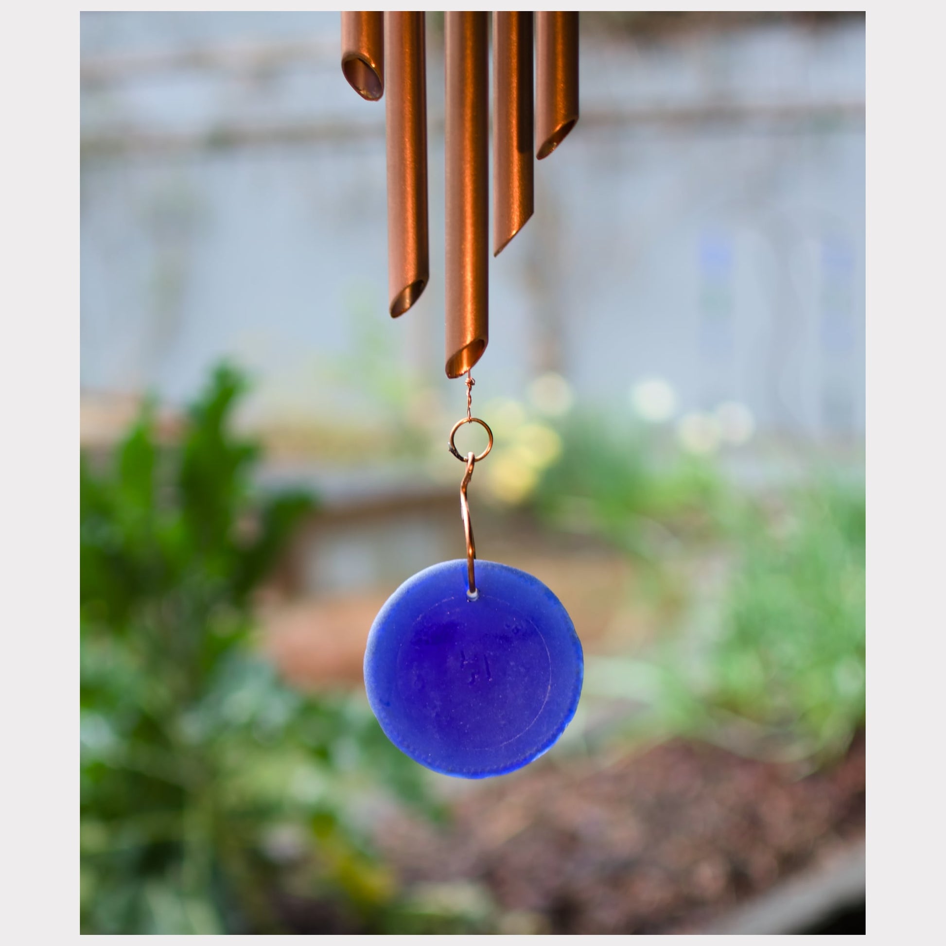 cobalt blue sea glass windsail for a wind chime