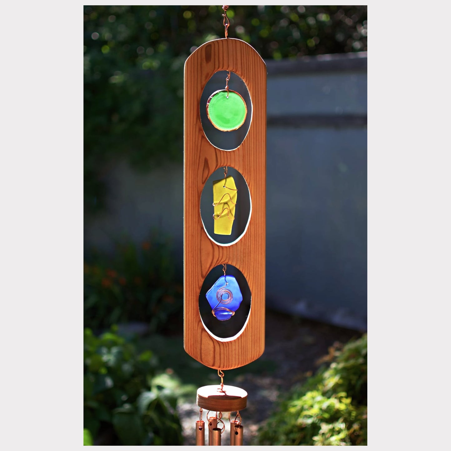 detail cedar and sea glass wind chime