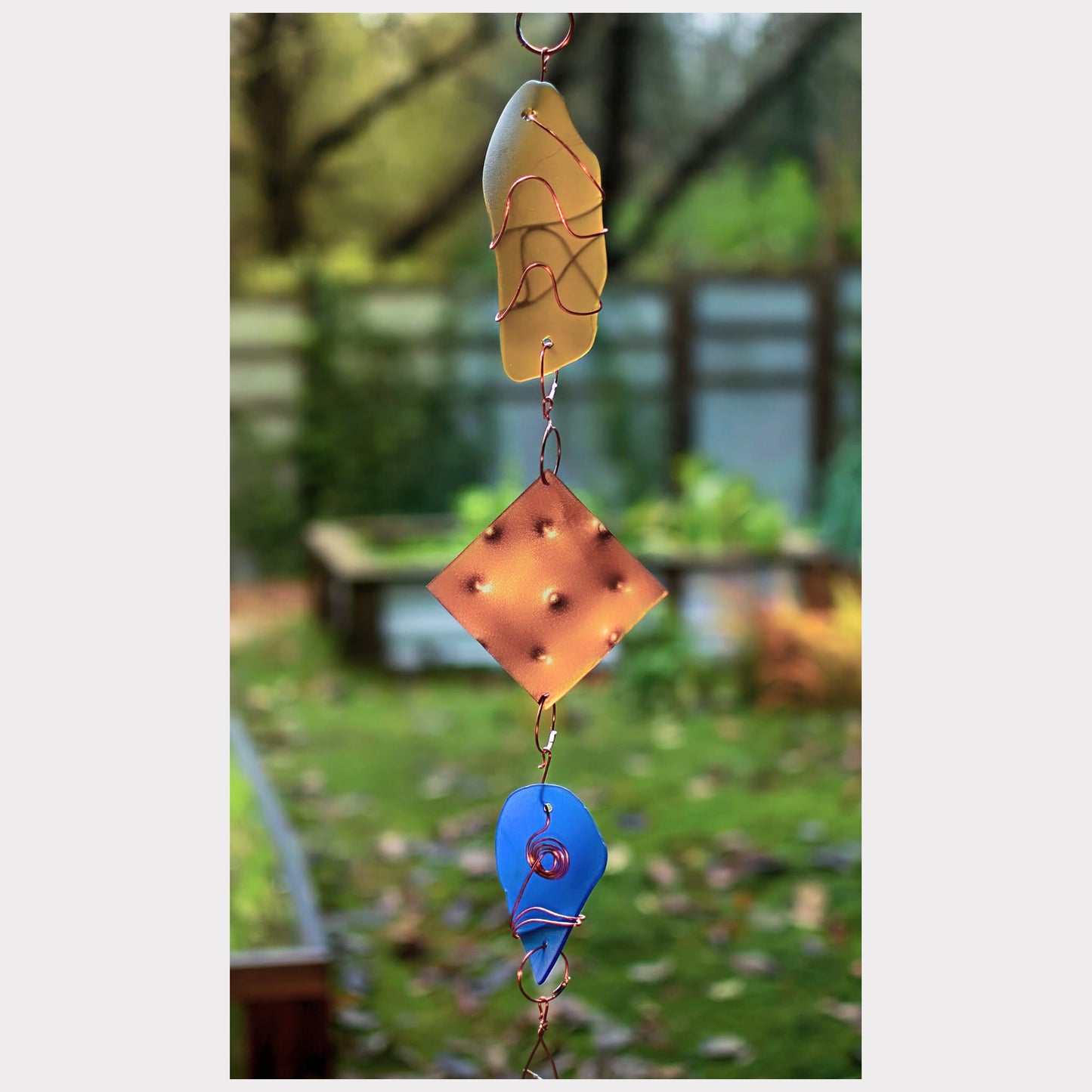 detail, handcrafted sea glass, copper wind chime