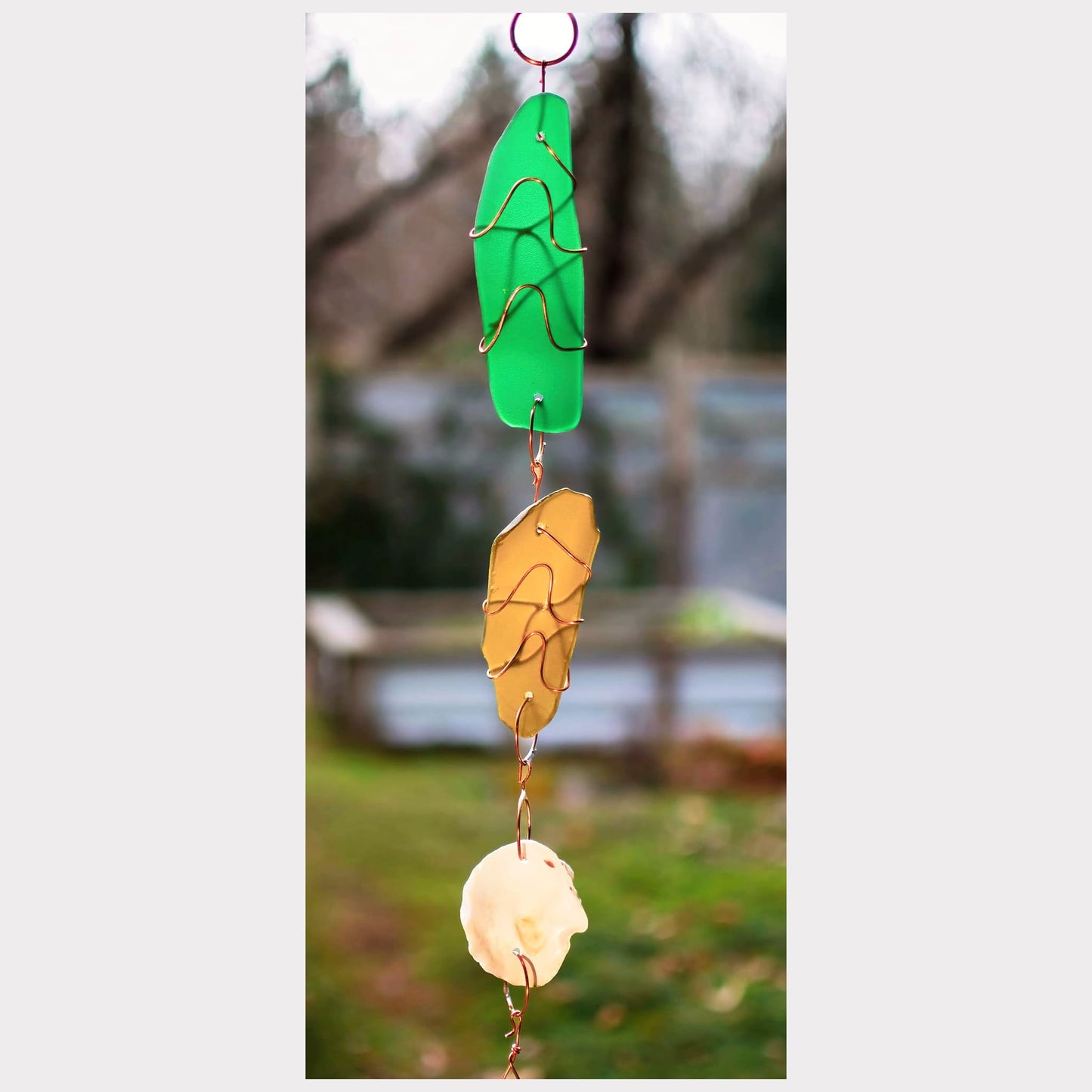 detail, sea glass and oyster shell chime