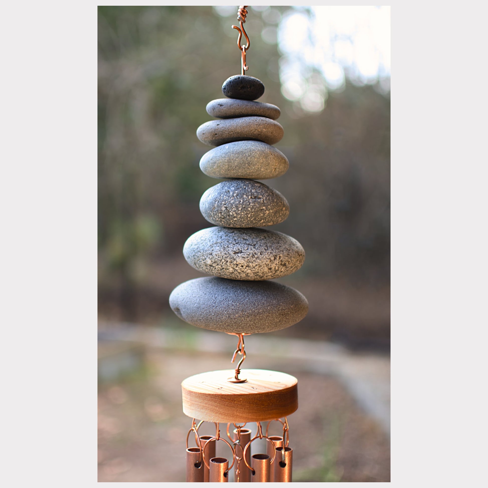 detail, zen beach stone wind chime