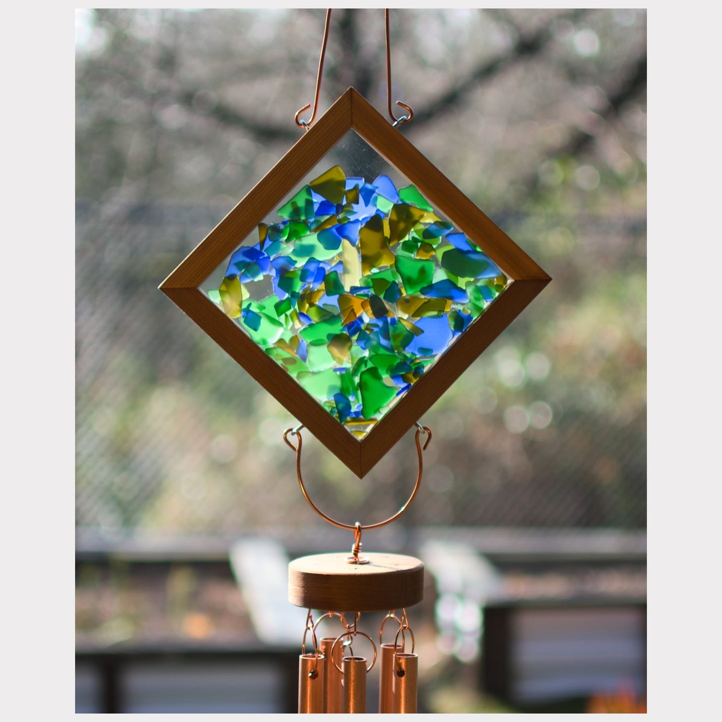 detail, kaleidoscope beach glass wind chime