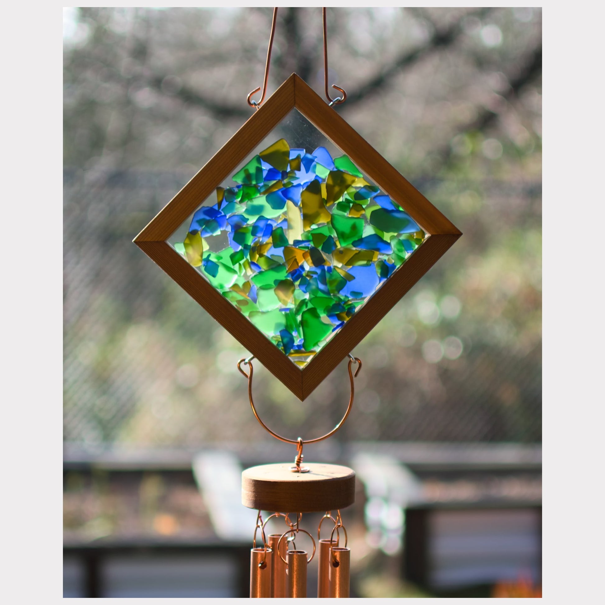 detail, kaleidoscope beach glass wind chime