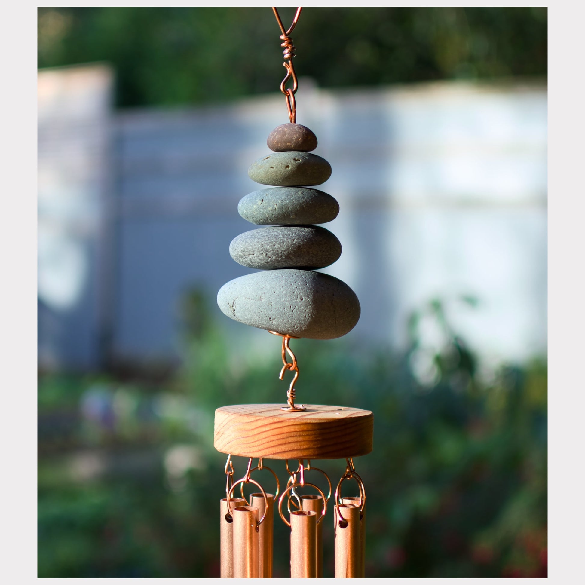 detail, natural beach stone wind chime